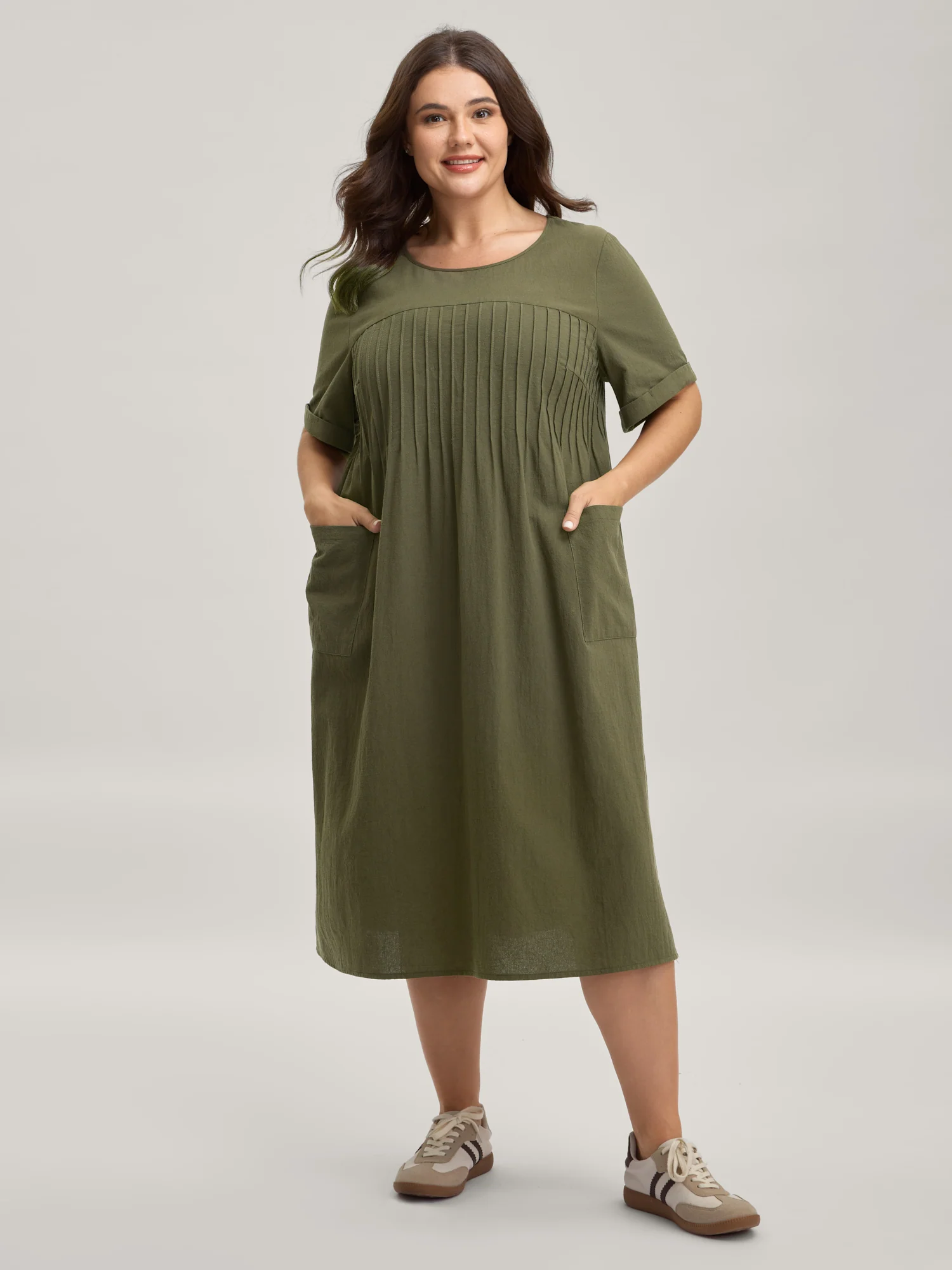 Pure Cotton Pin-Tuck Pleats Midi Dress - Image 3