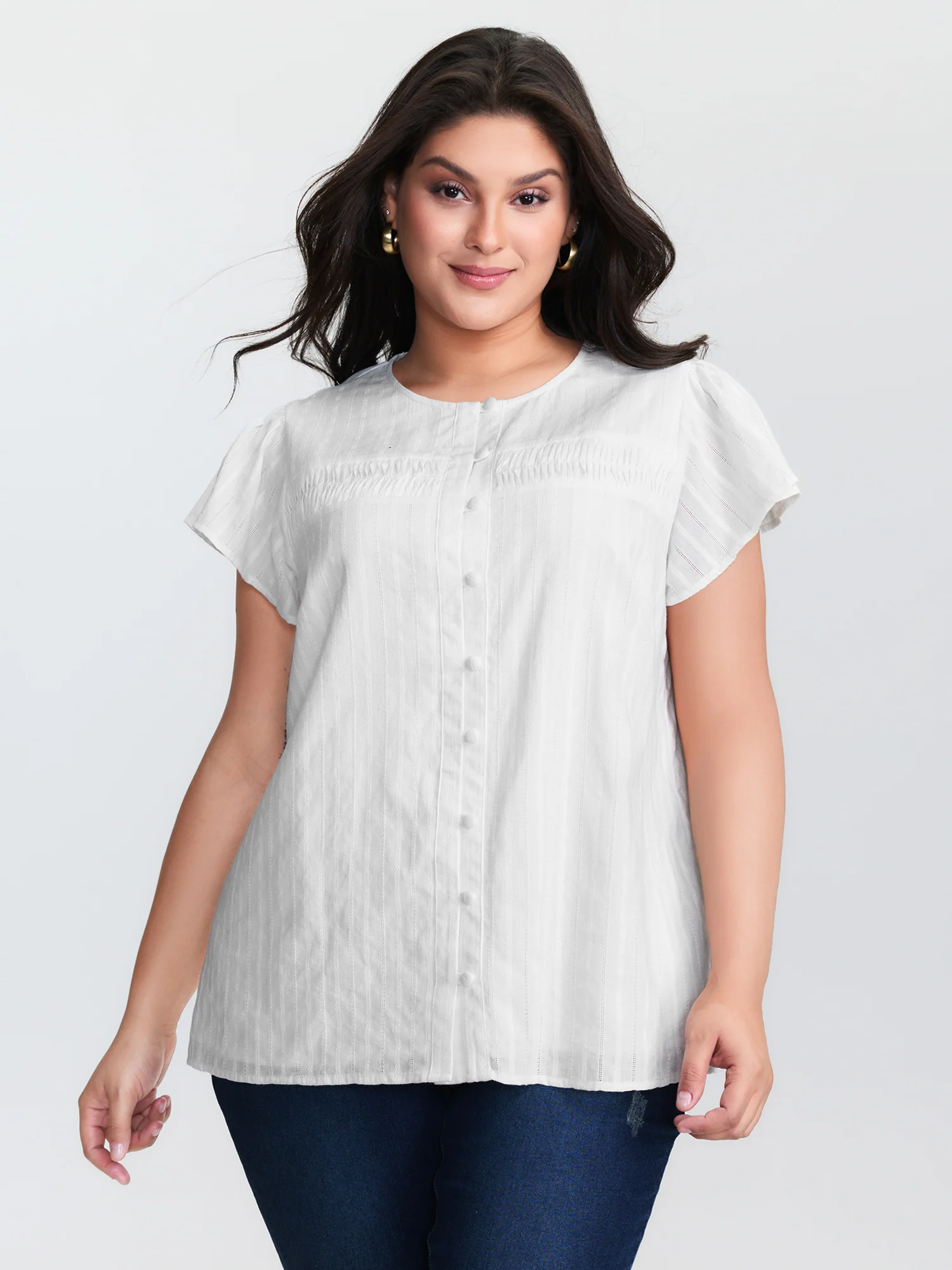 Pure Cotton Pleated Button-Down Shirt