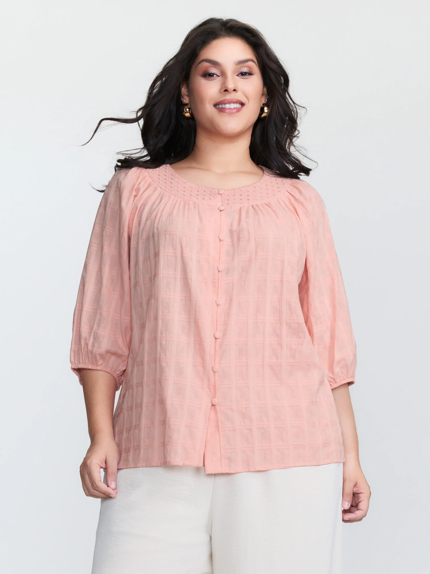 Pure Cotton Pleated Button-Down Top