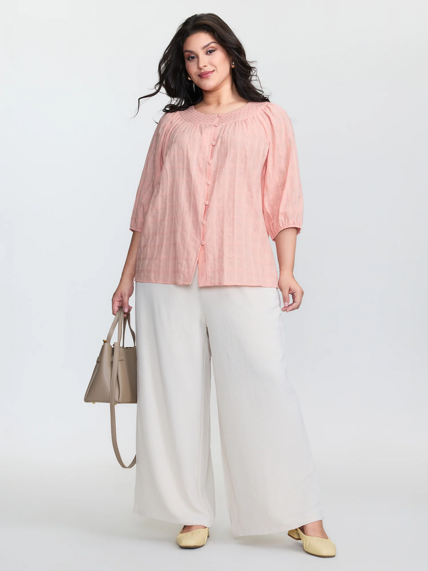 Pure Cotton Pleated Button-Down Top - Image 2