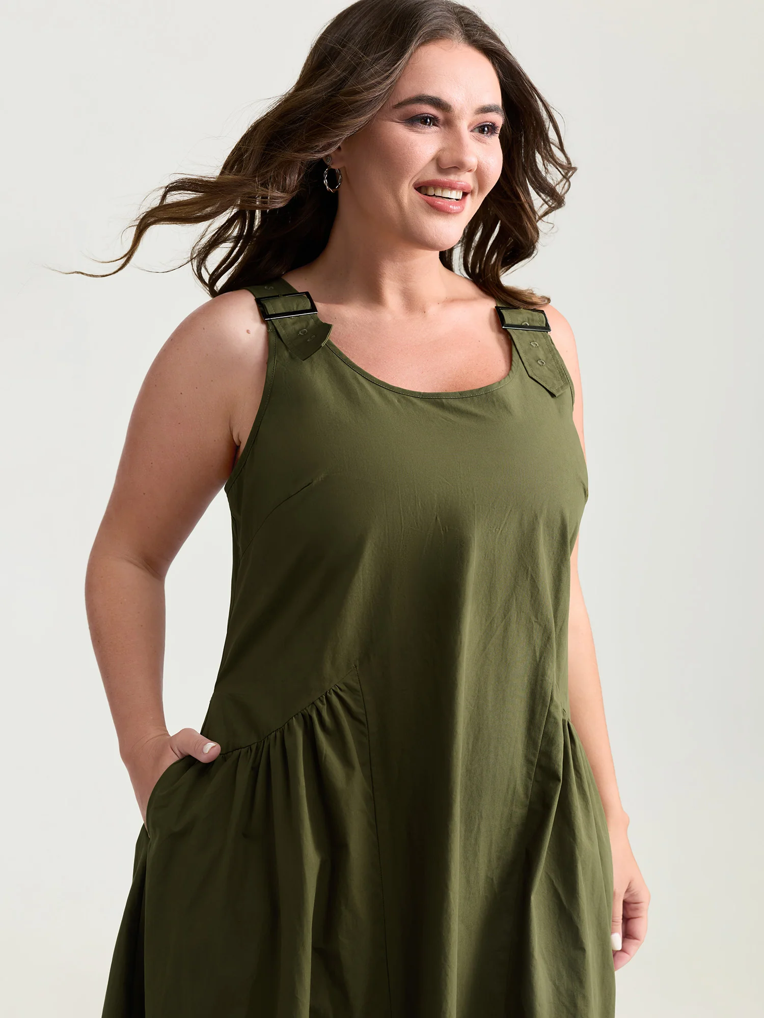 Pure Cotton Pleated Drop Waist Overall Midi Dress - Image 2