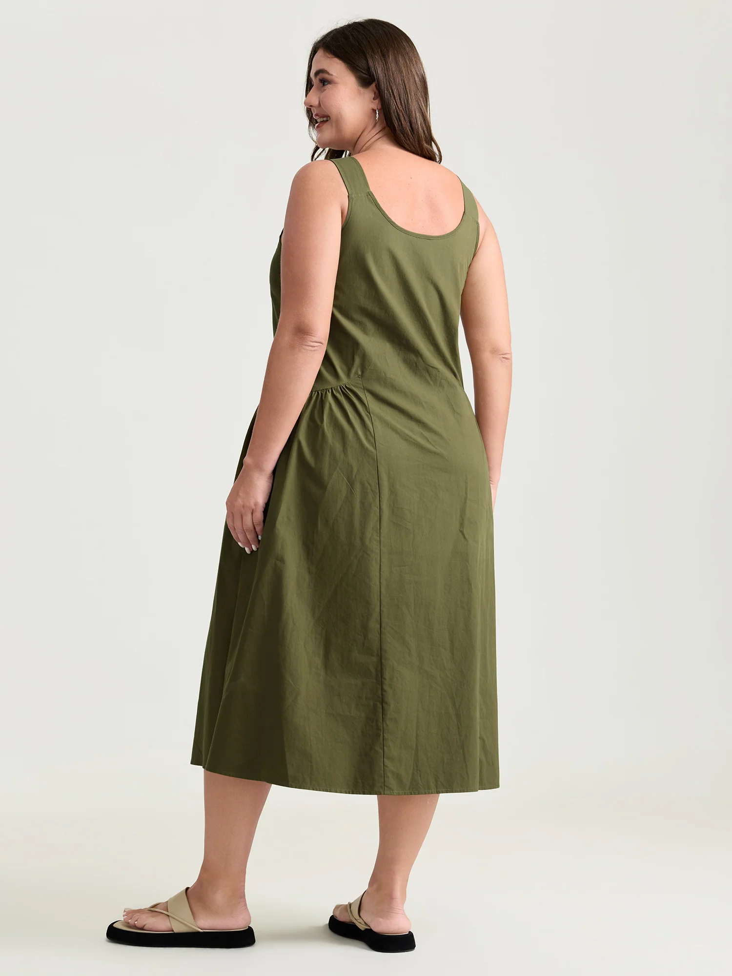 Pure Cotton Pleated Drop Waist Overall Midi Dress - Image 4