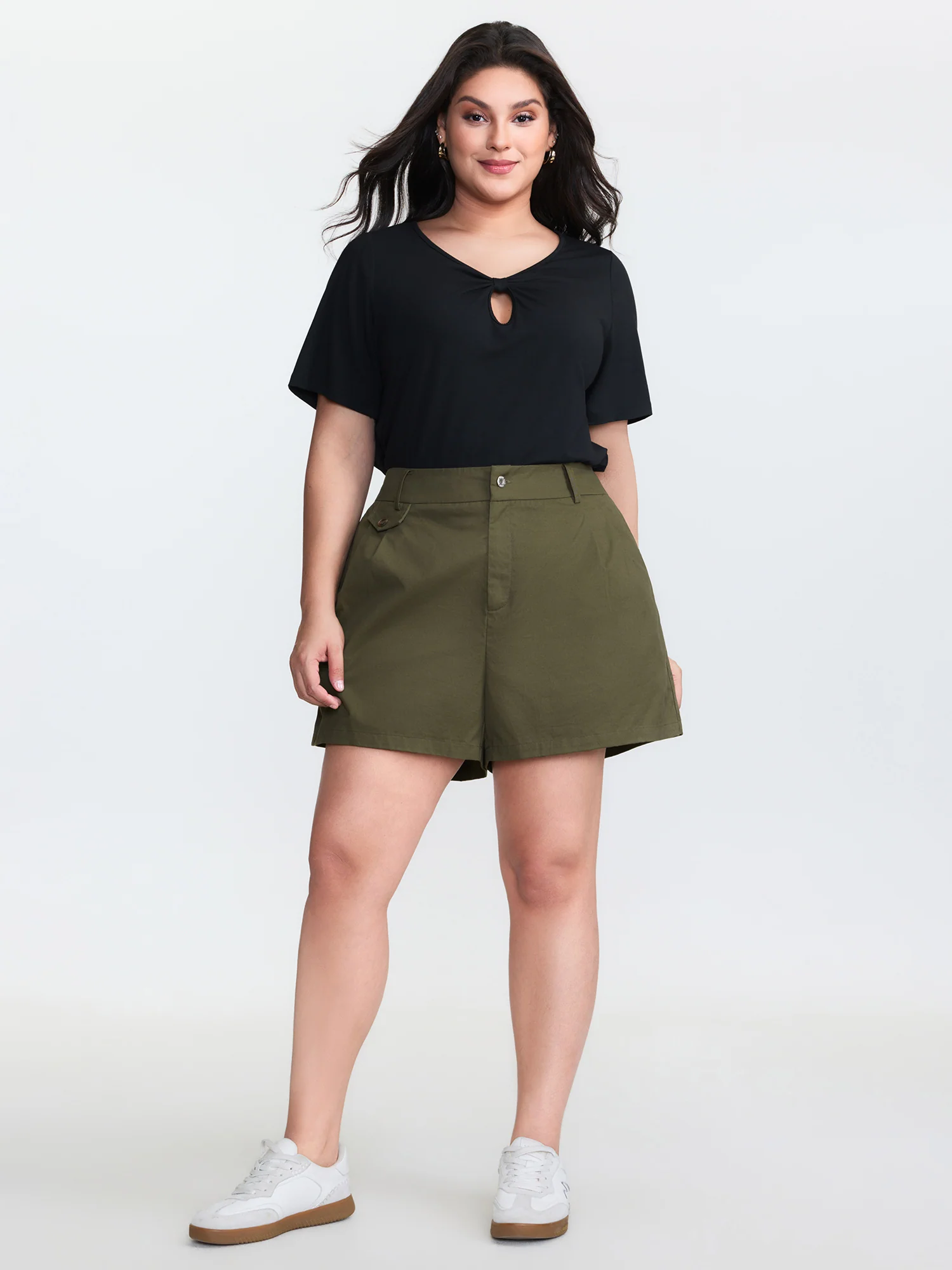 Pure Cotton Pleated Plain Shorts - Image 2