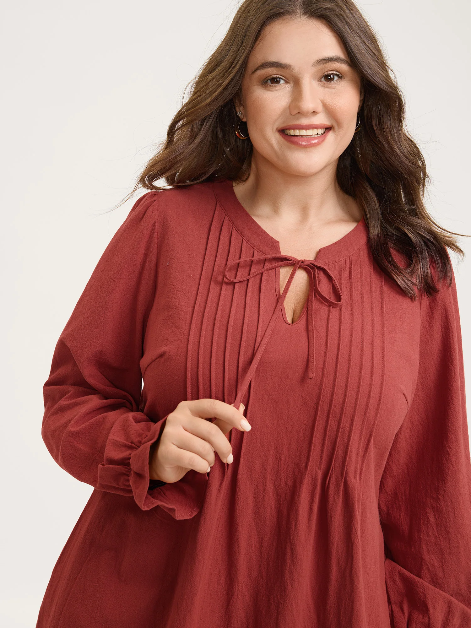 Pure Cotton Pleated Pockets Midi Dress - Image 2