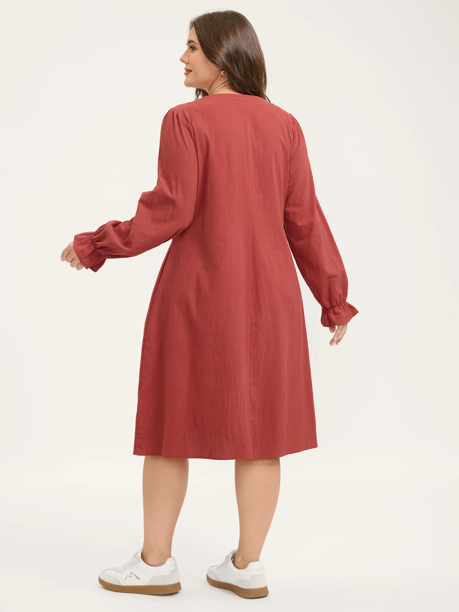 Pure Cotton Pleated Pockets Midi Dress - Image 4