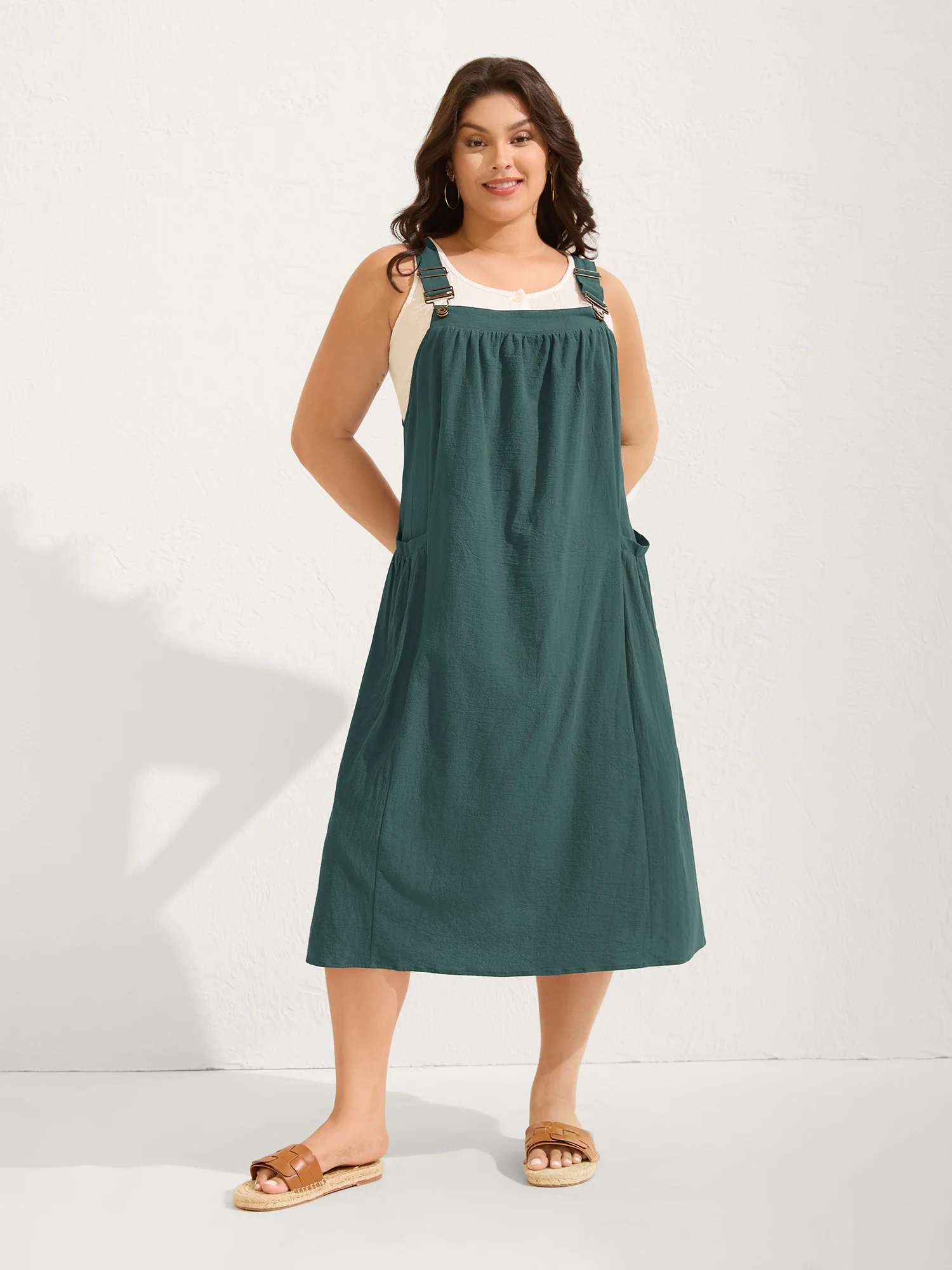 Pure Cotton Pleated Pockets Midi Dress - Image 10