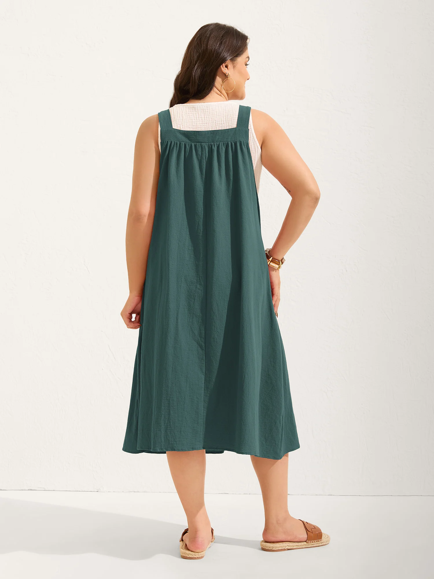 Pure Cotton Pleated Pockets Midi Dress - Image 11