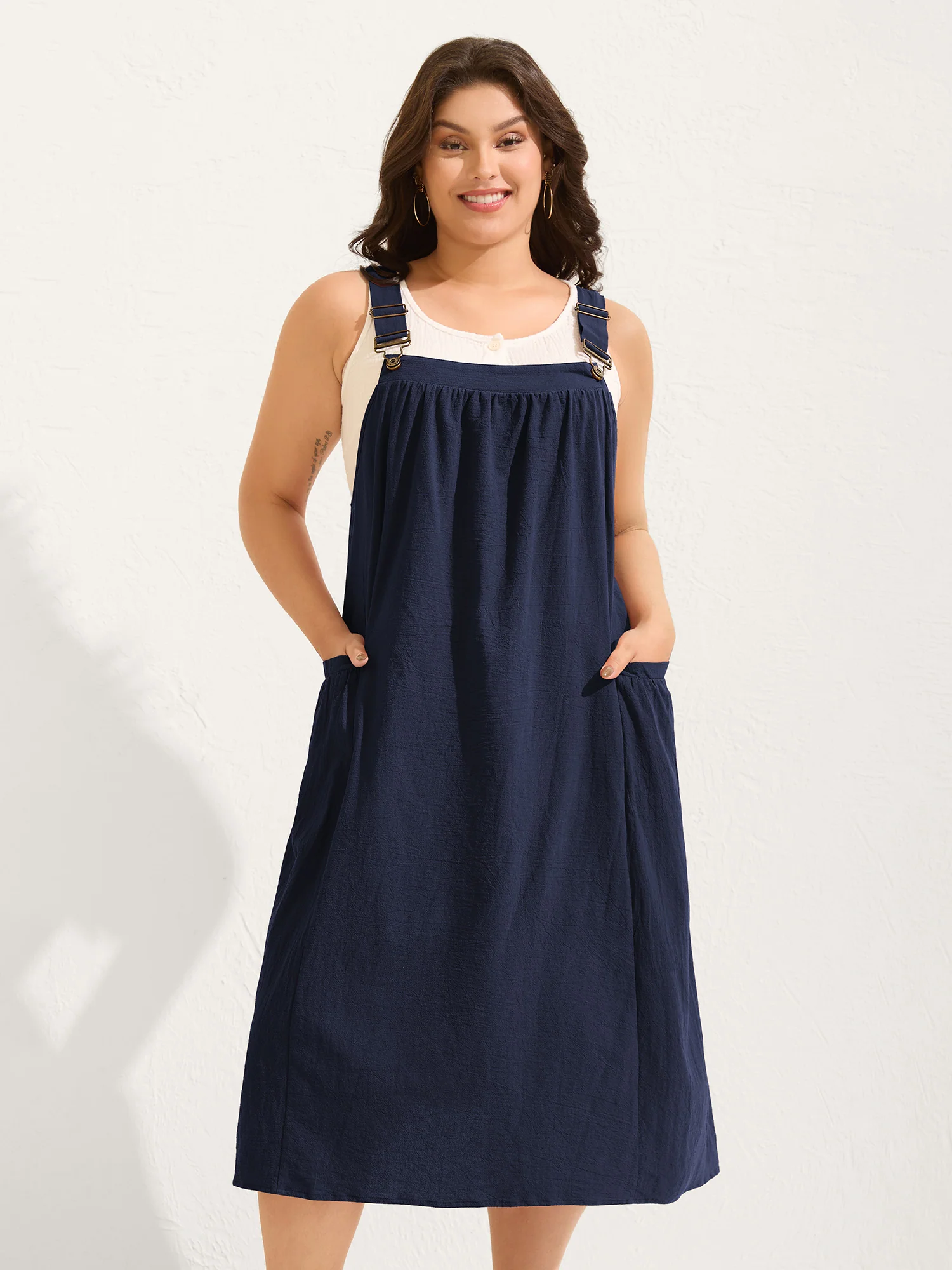 Pure Cotton Pleated Pockets Midi Dress - Image 12