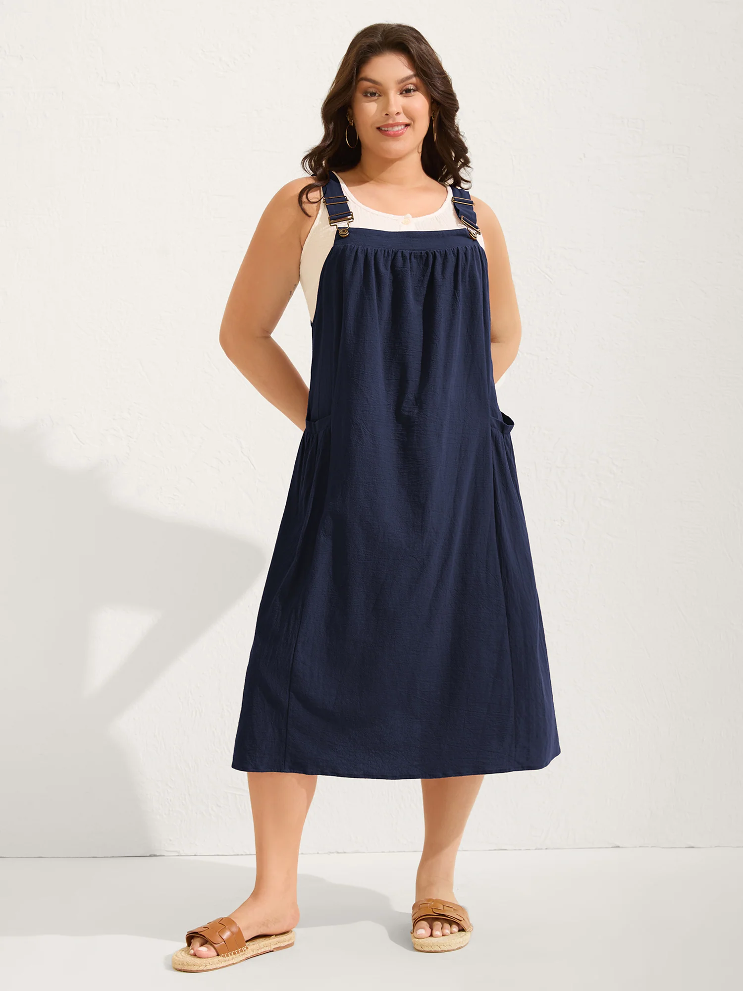 Pure Cotton Pleated Pockets Midi Dress - Image 14