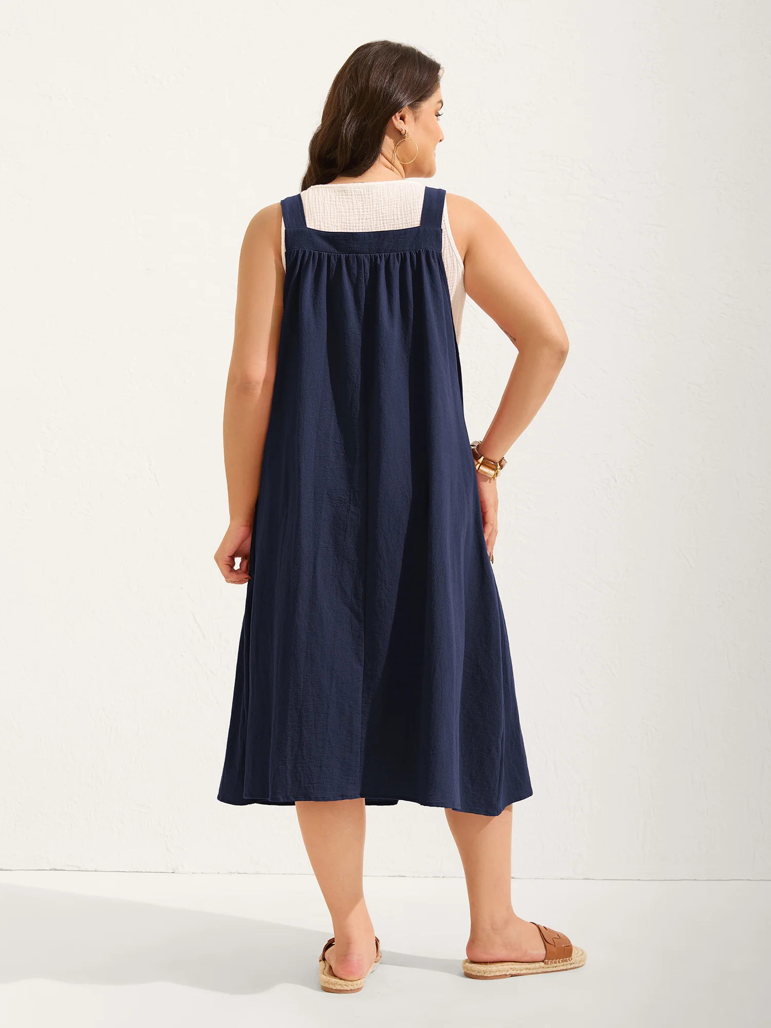 Pure Cotton Pleated Pockets Midi Dress - Image 15