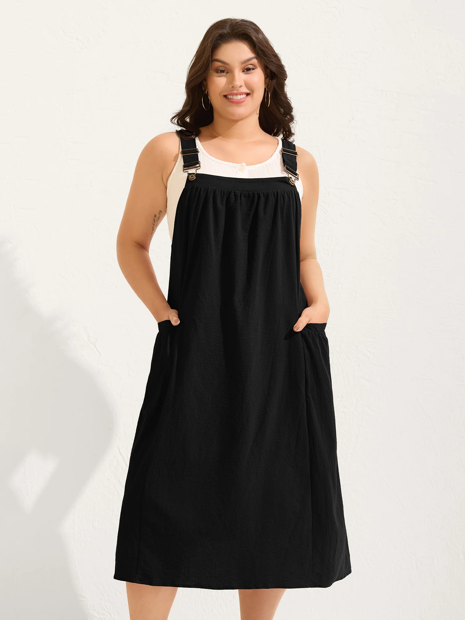 Pure Cotton Pleated Pockets Midi Dress - Image 16
