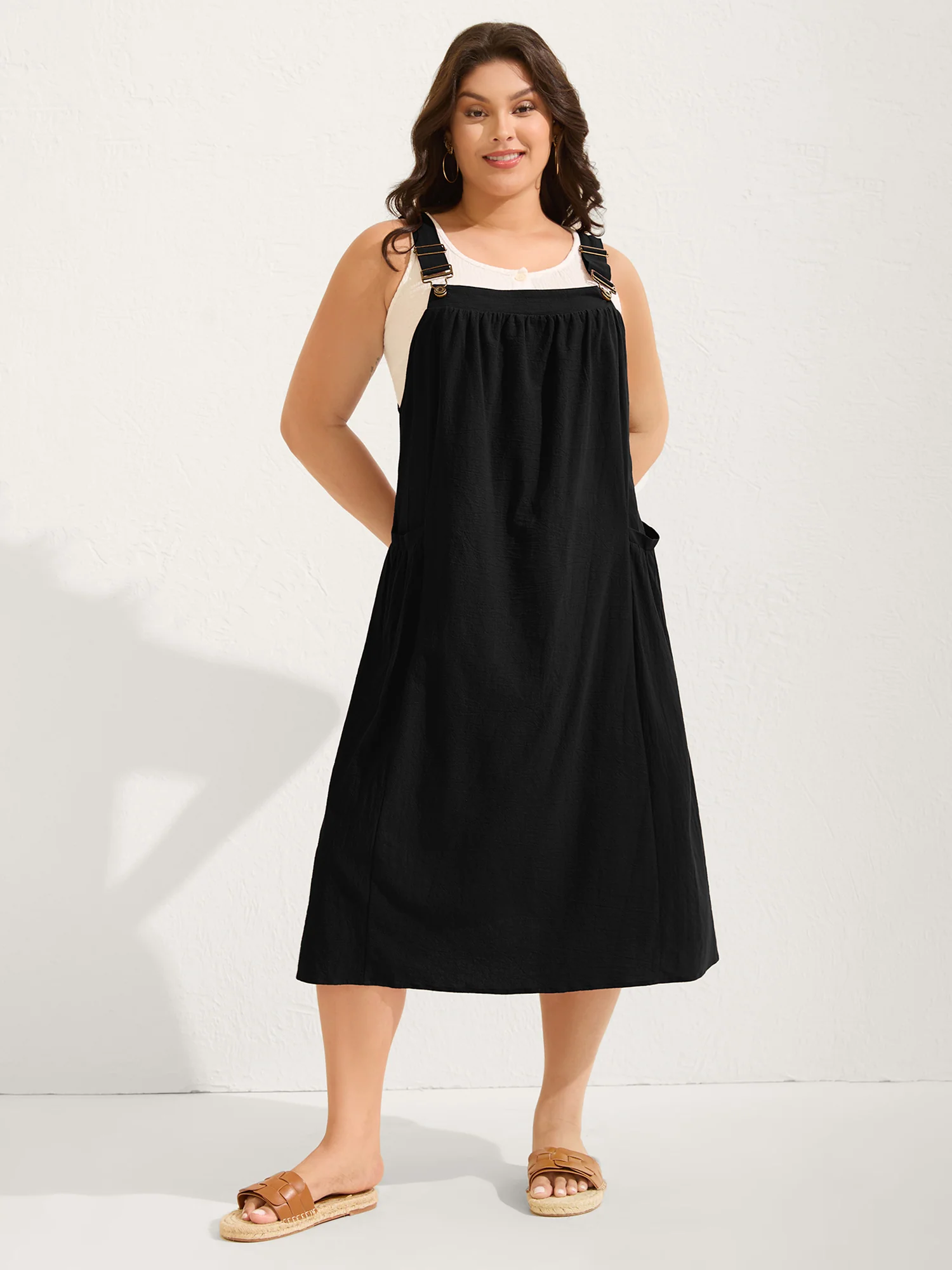 Pure Cotton Pleated Pockets Midi Dress - Image 18