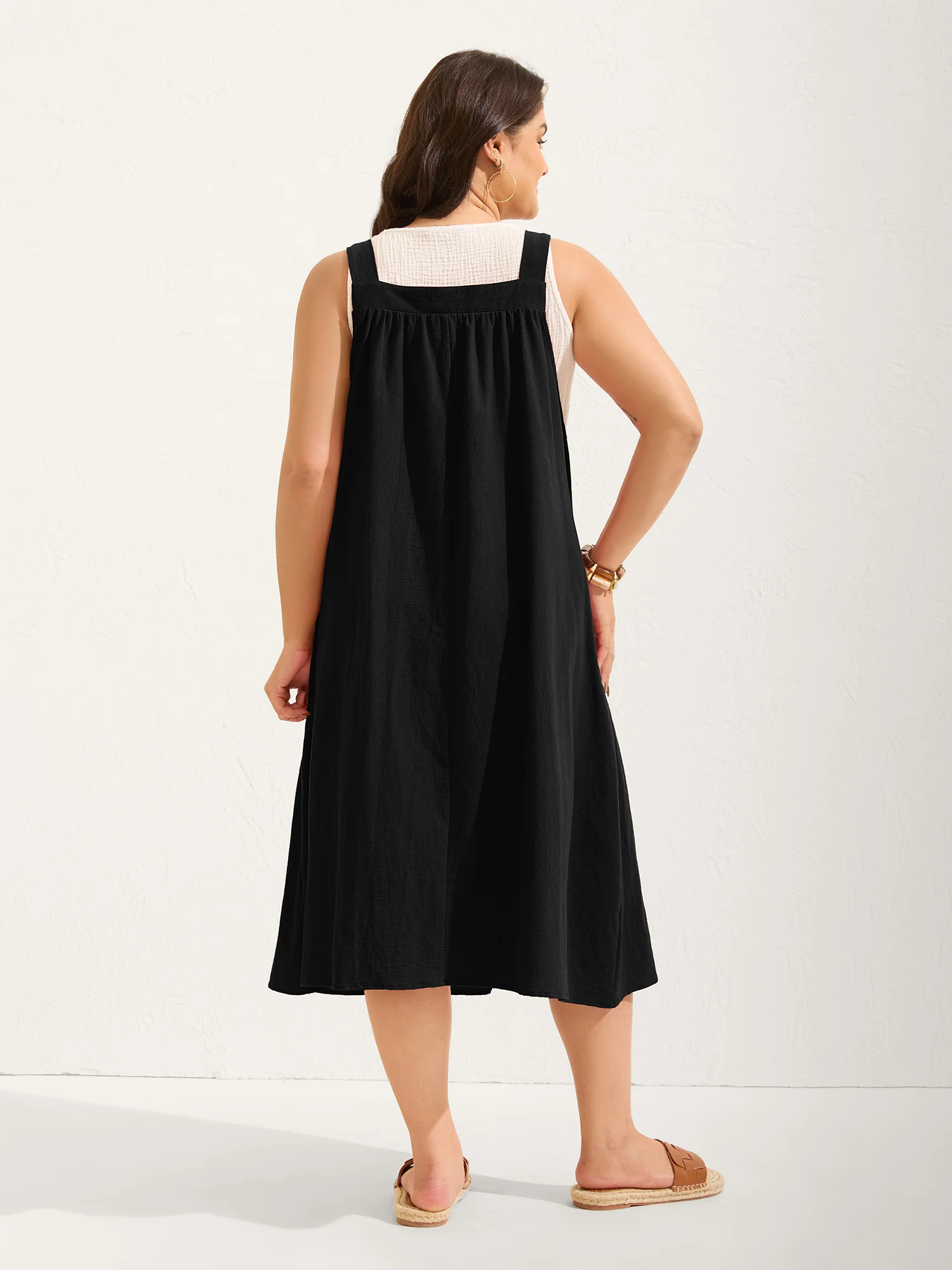 Pure Cotton Pleated Pockets Midi Dress - Image 19