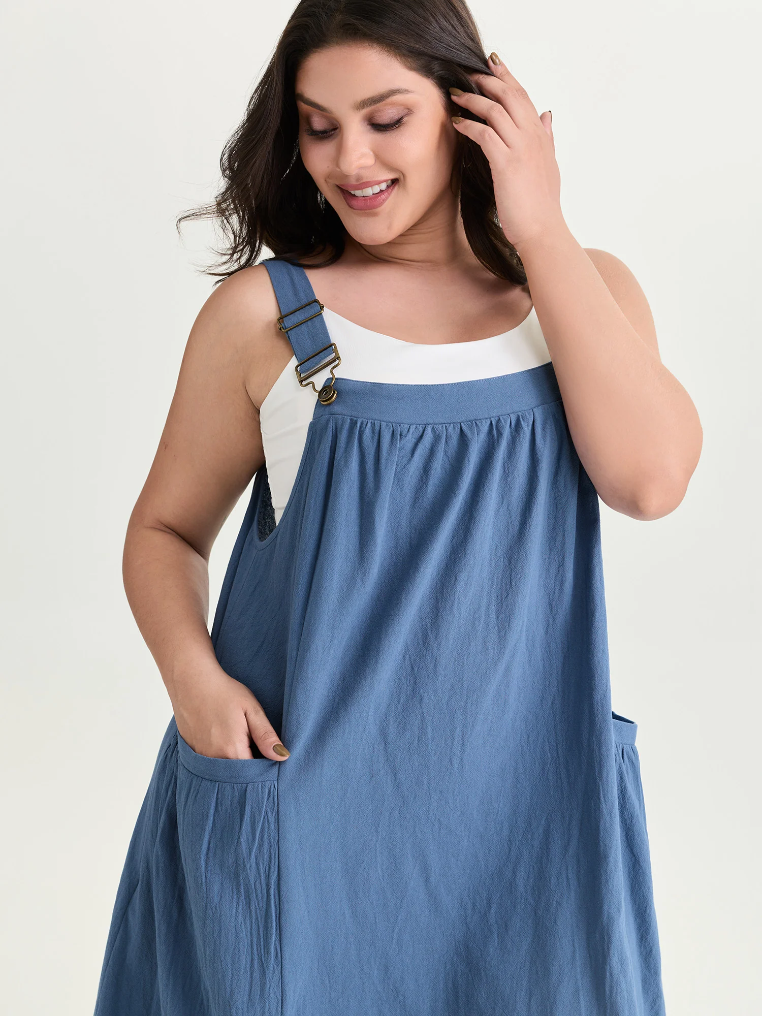 Pure Cotton Pleated Pockets Midi Dress - Image 2