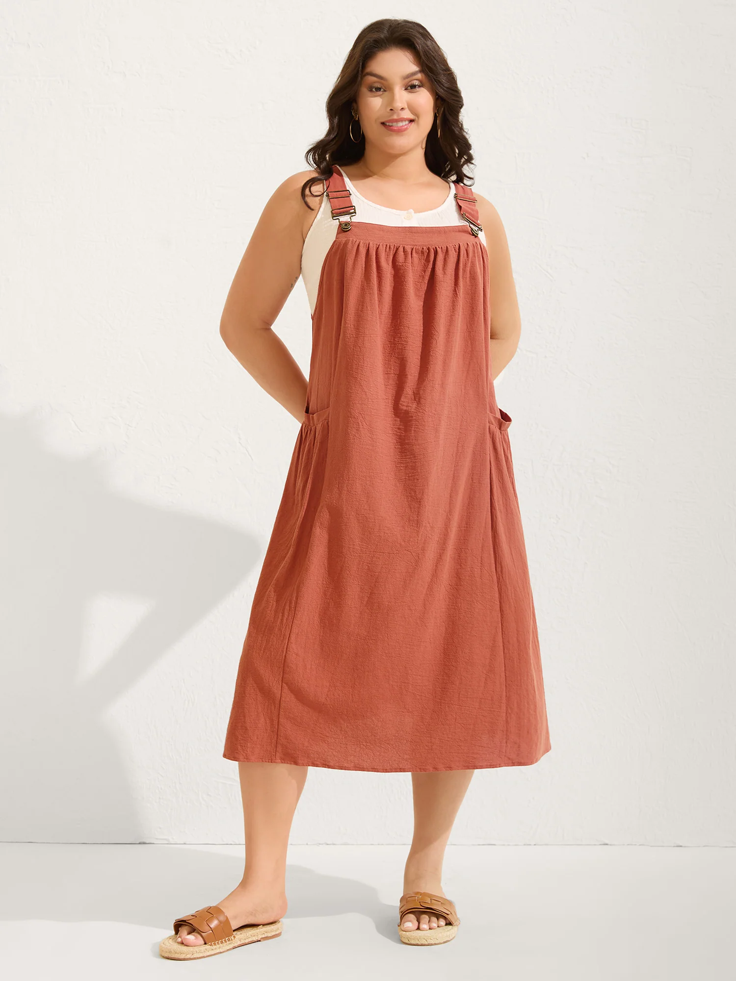 Pure Cotton Pleated Pockets Midi Dress - Image 22