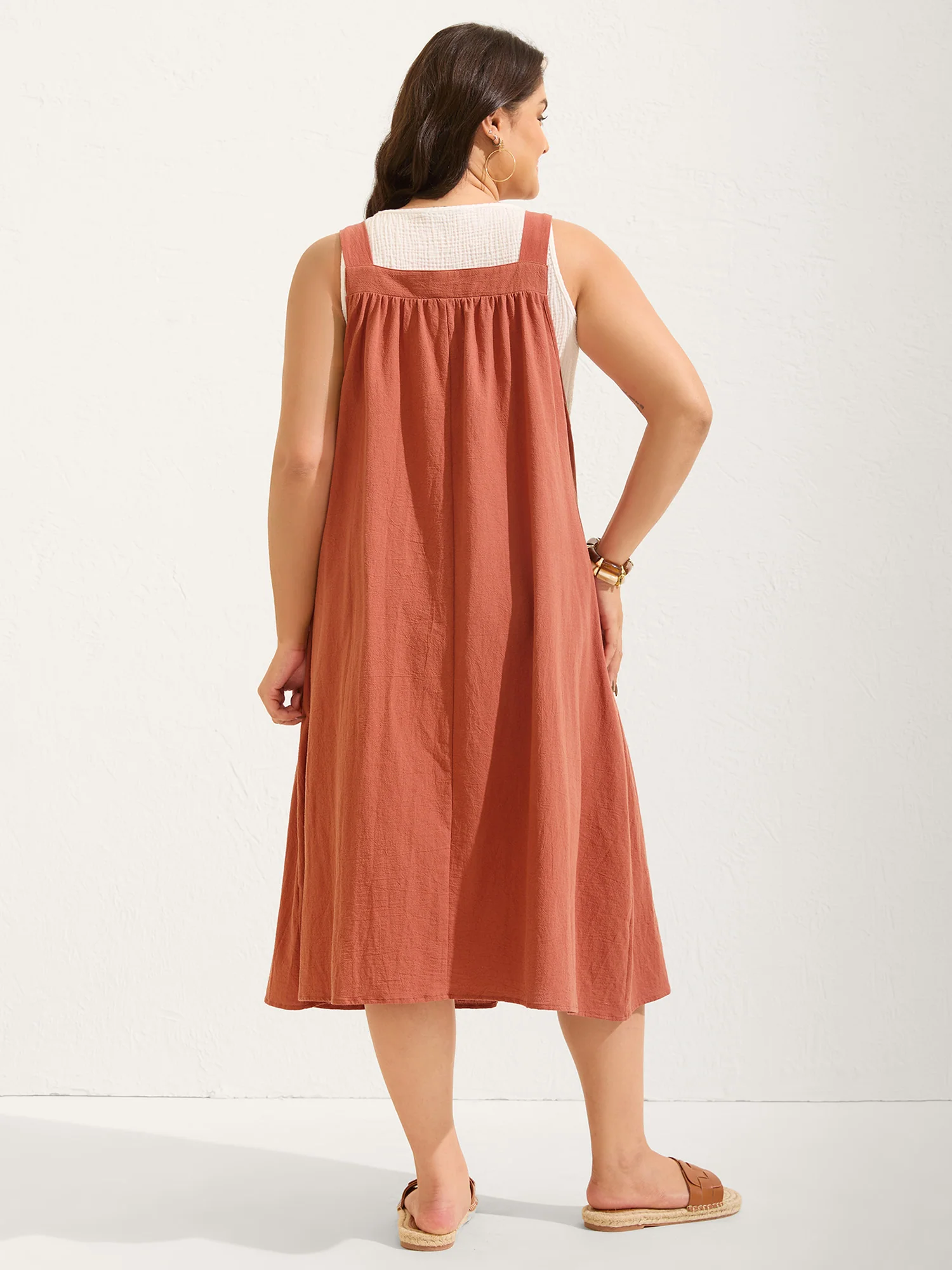 Pure Cotton Pleated Pockets Midi Dress - Image 23