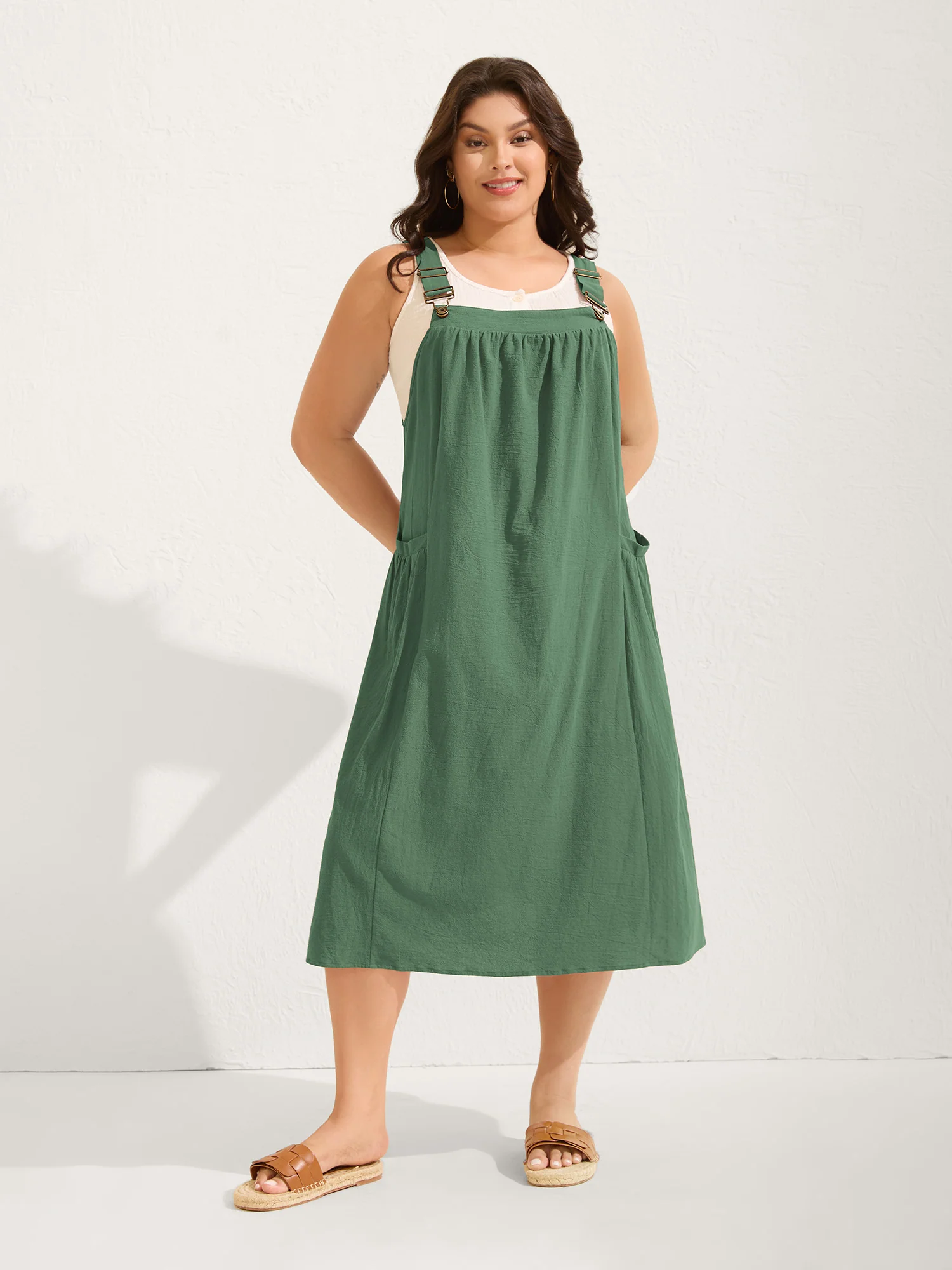 Pure Cotton Pleated Pockets Midi Dress - Image 29
