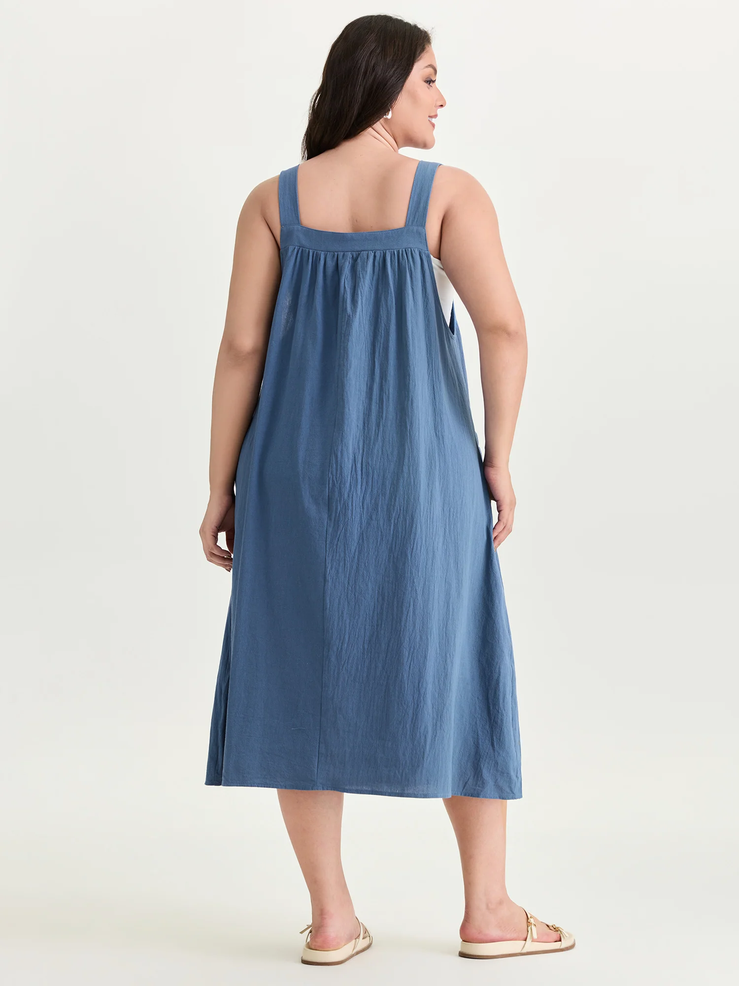 Pure Cotton Pleated Pockets Midi Dress - Image 3