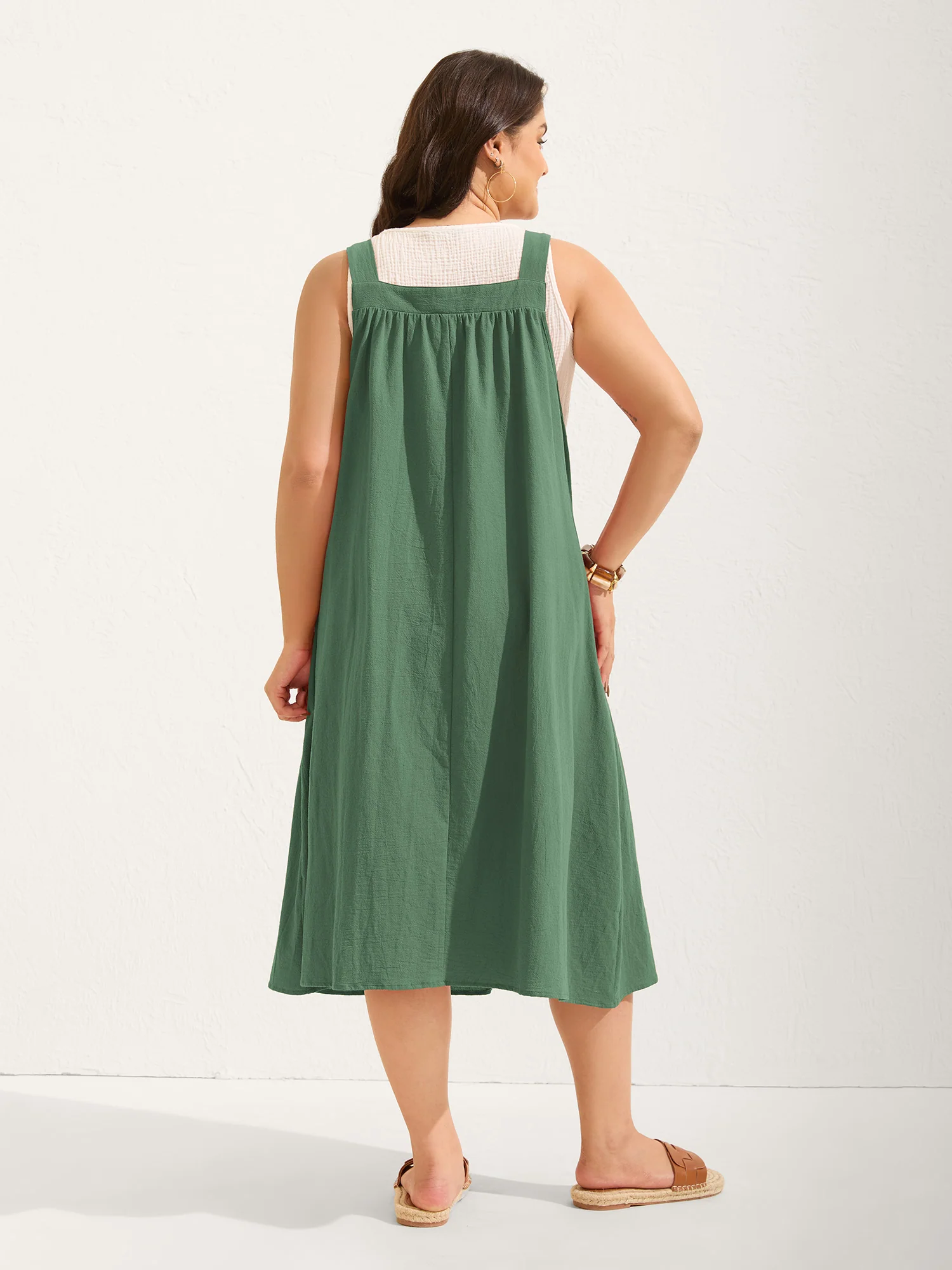 Pure Cotton Pleated Pockets Midi Dress - Image 30
