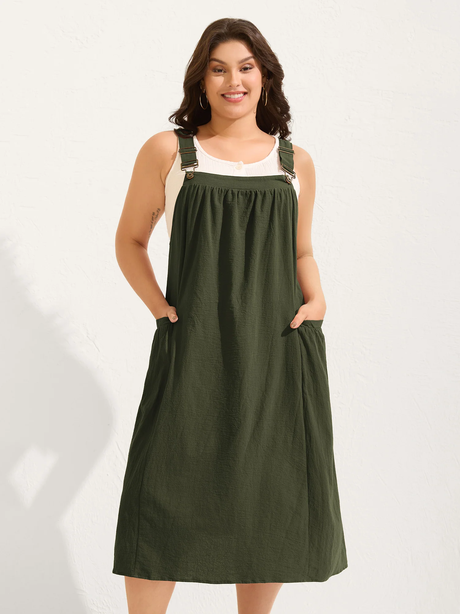 Pure Cotton Pleated Pockets Midi Dress - Image 31