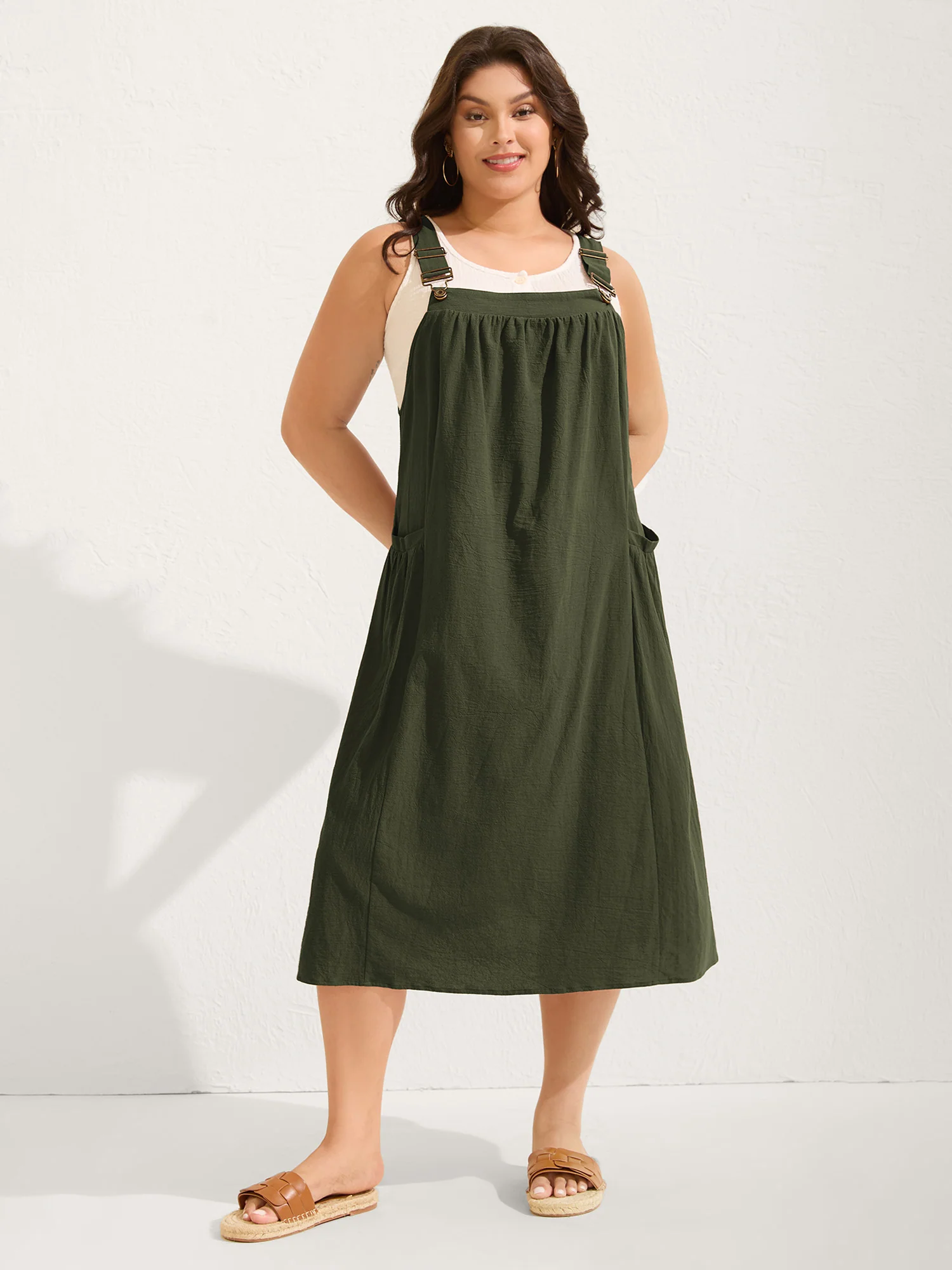 Pure Cotton Pleated Pockets Midi Dress - Image 33