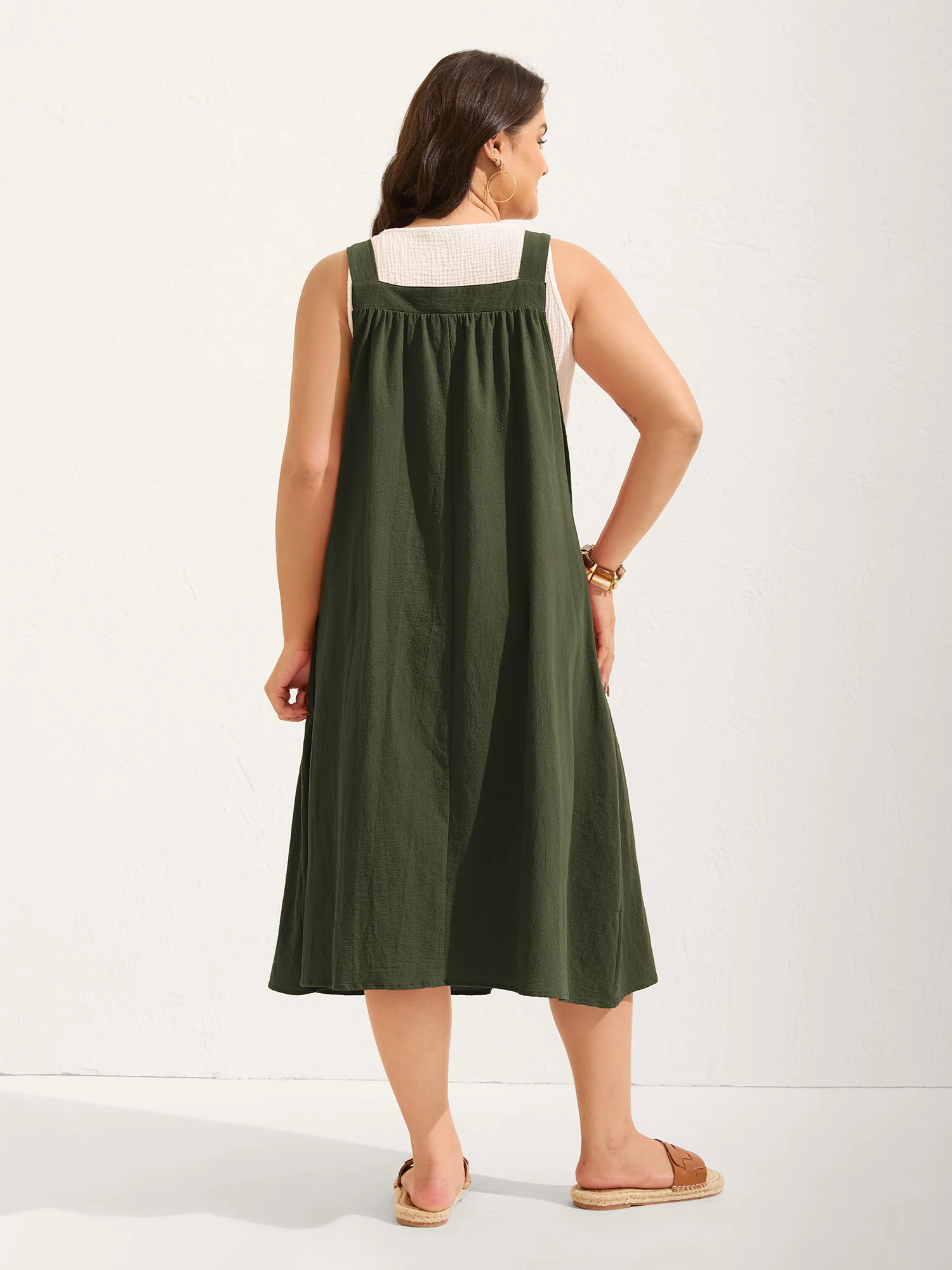 Pure Cotton Pleated Pockets Midi Dress - Image 34