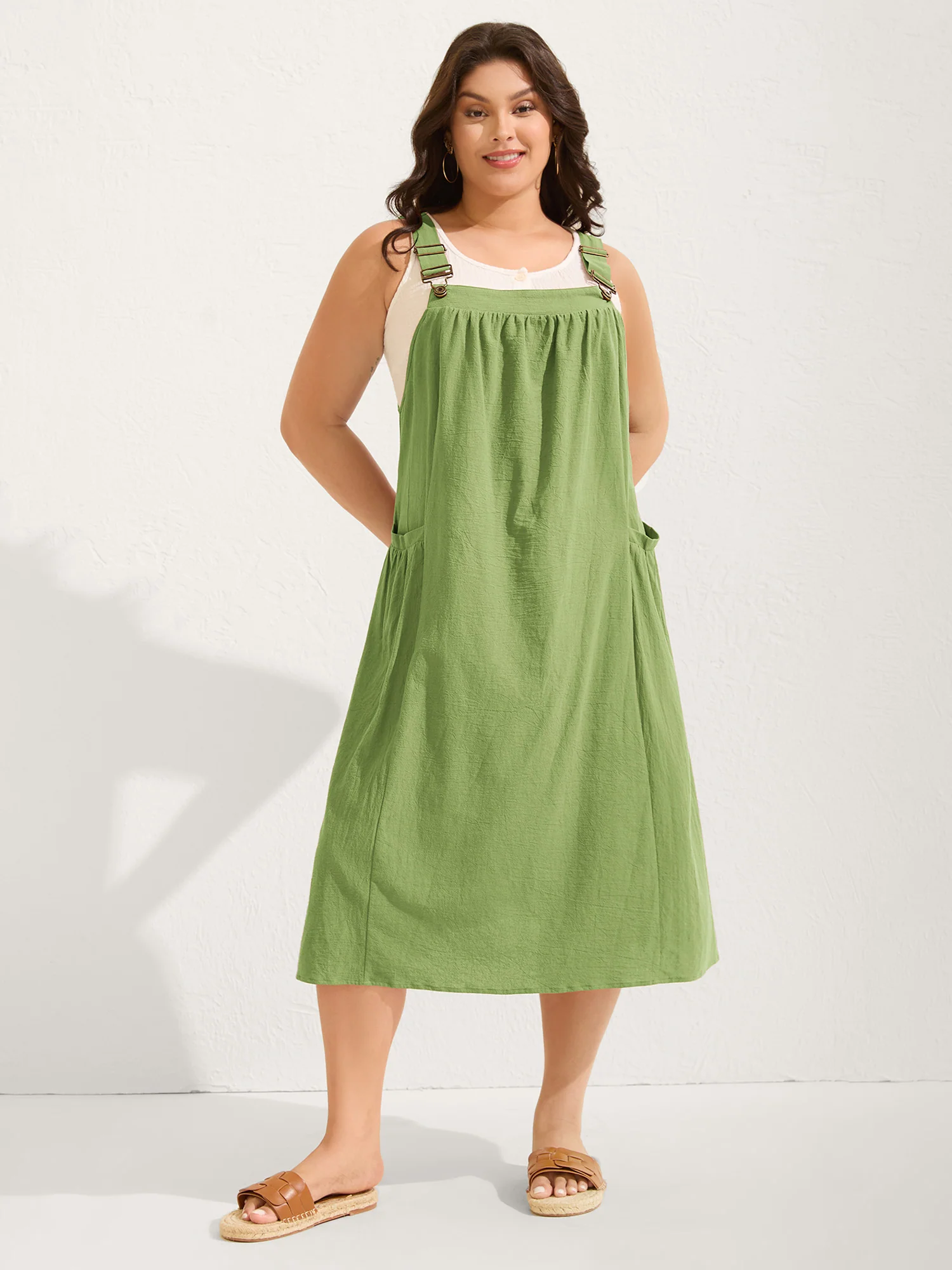 Pure Cotton Pleated Pockets Midi Dress - Image 37