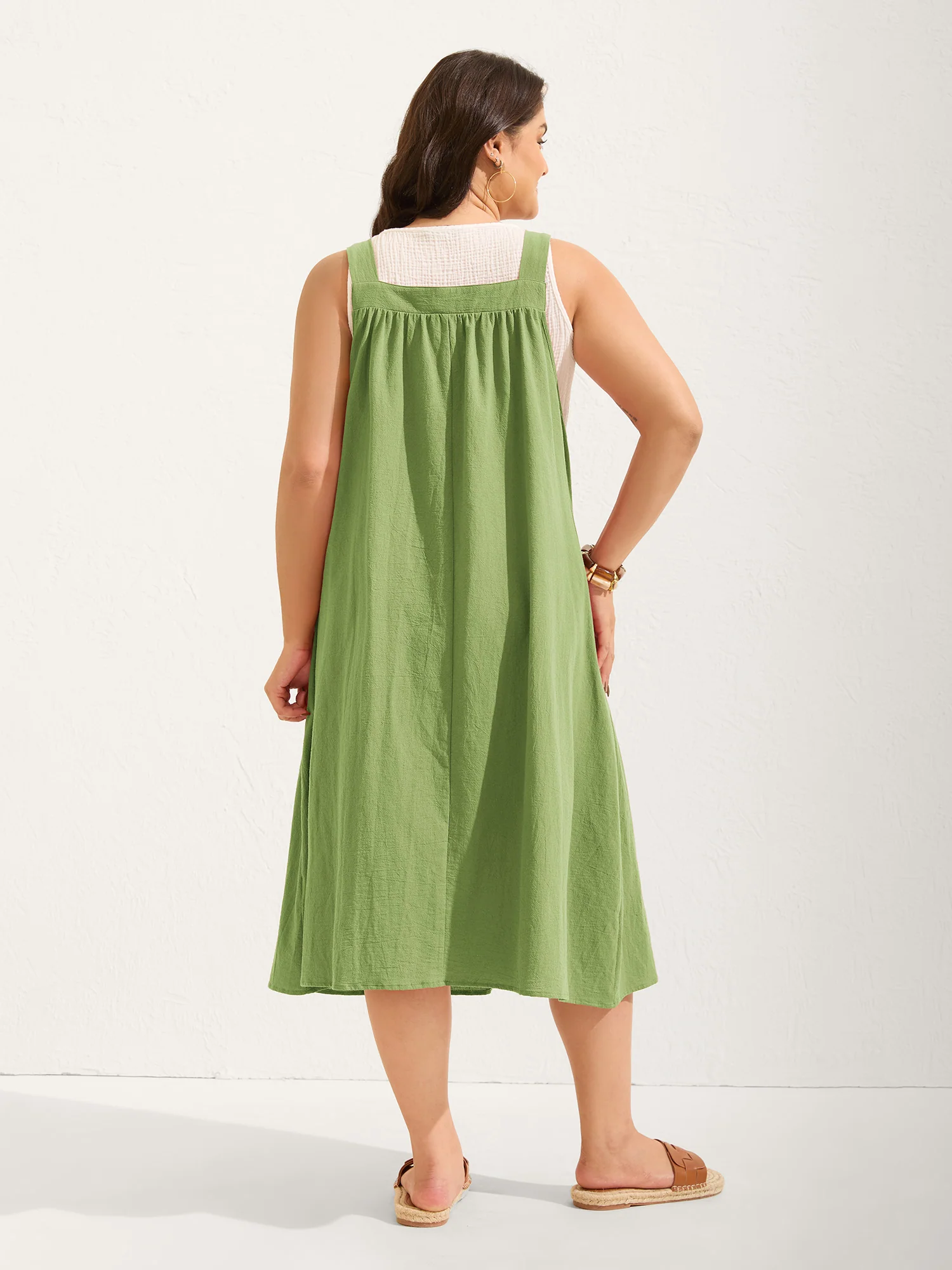Pure Cotton Pleated Pockets Midi Dress - Image 38