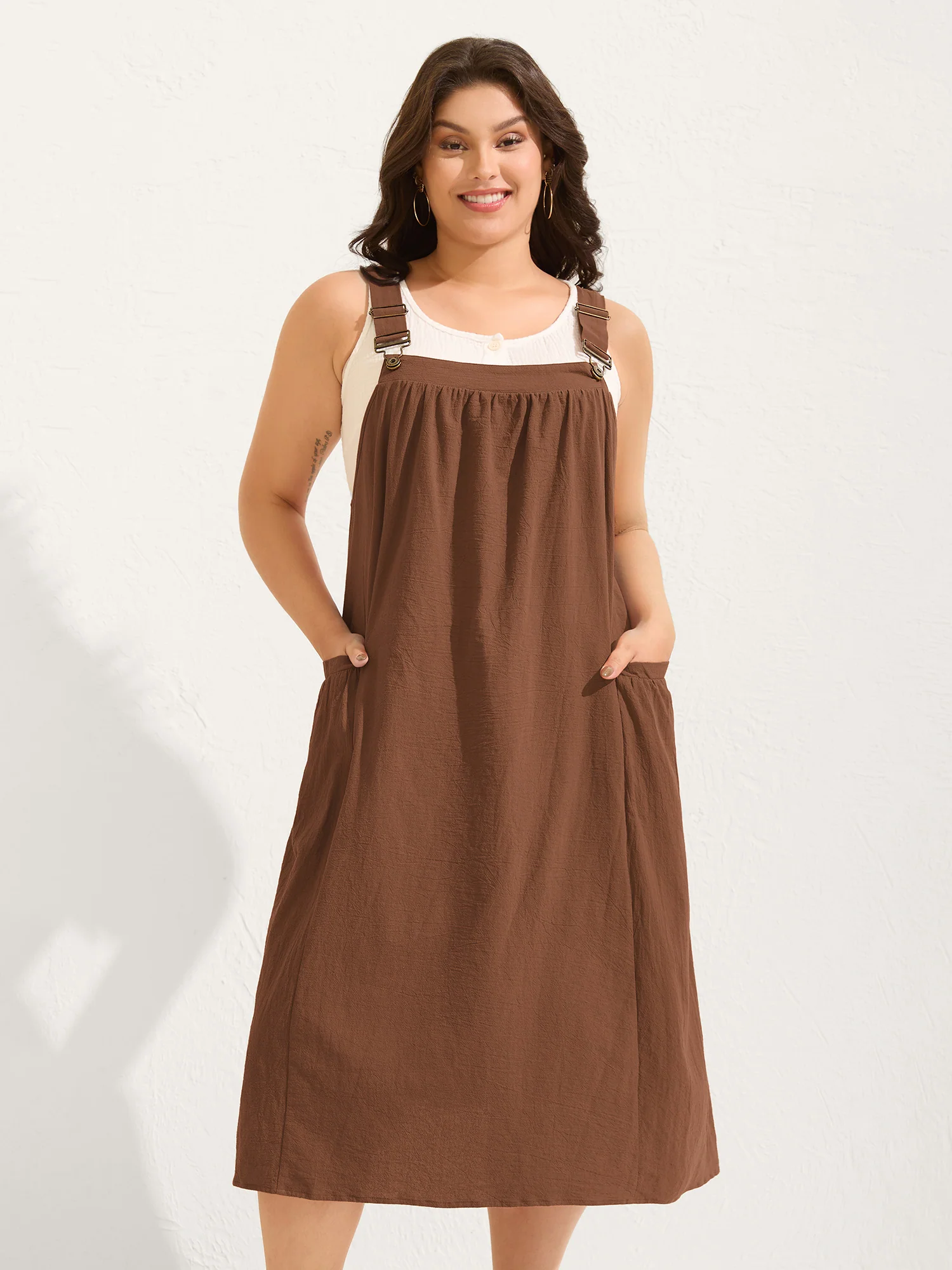 Pure Cotton Pleated Pockets Midi Dress - Image 40