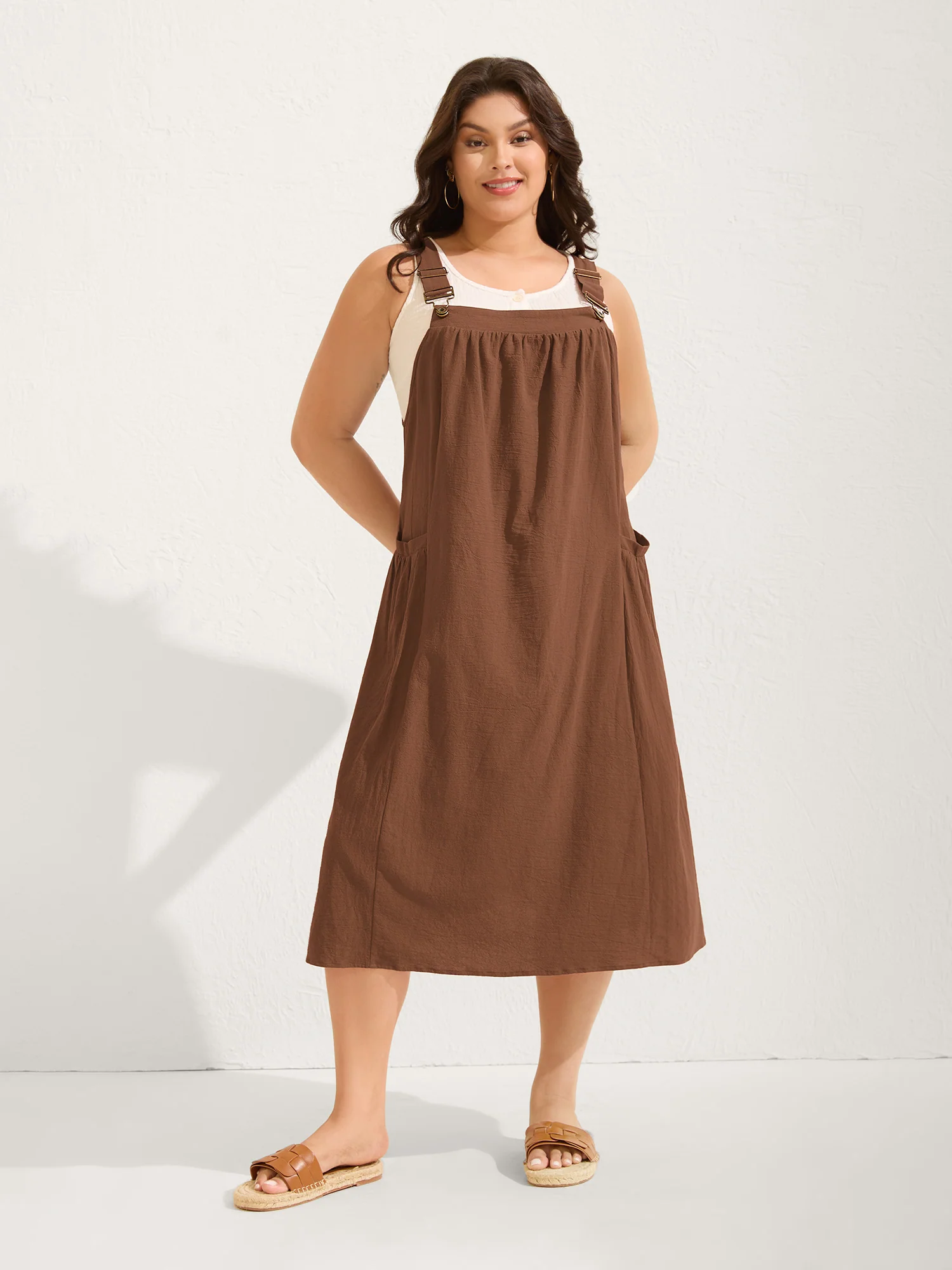 Pure Cotton Pleated Pockets Midi Dress - Image 41