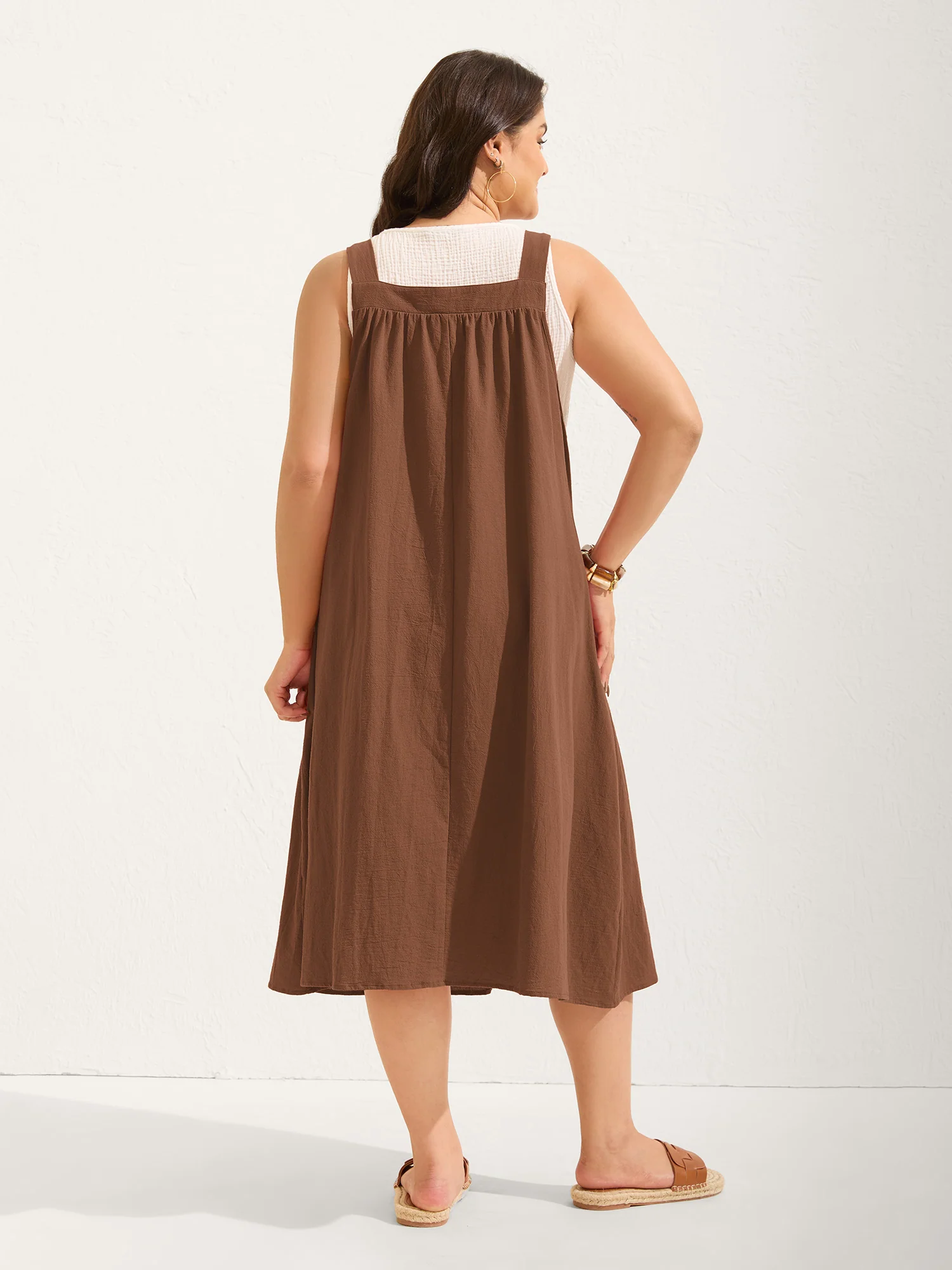Pure Cotton Pleated Pockets Midi Dress - Image 42