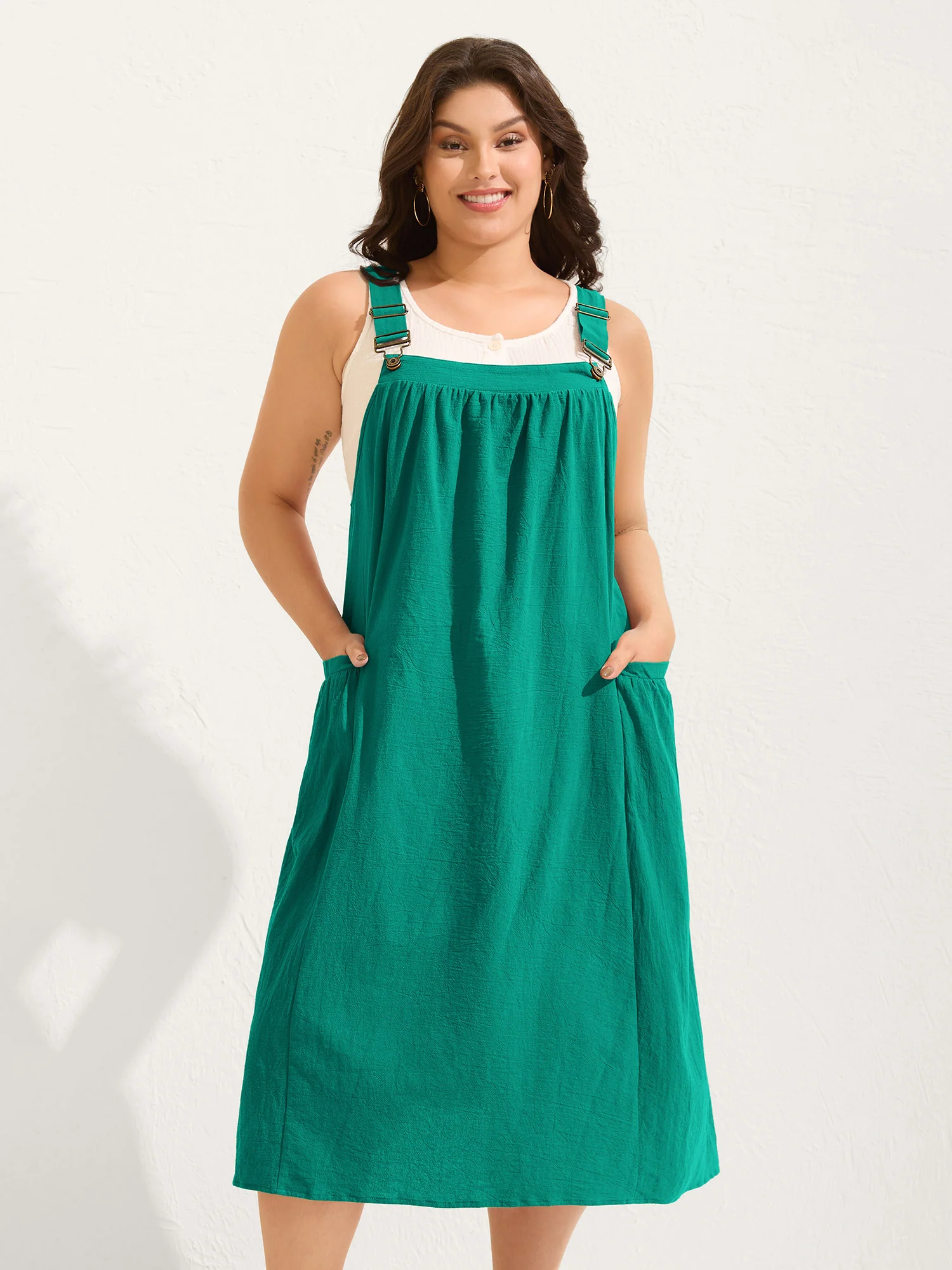 Pure Cotton Pleated Pockets Midi Dress - Image 44