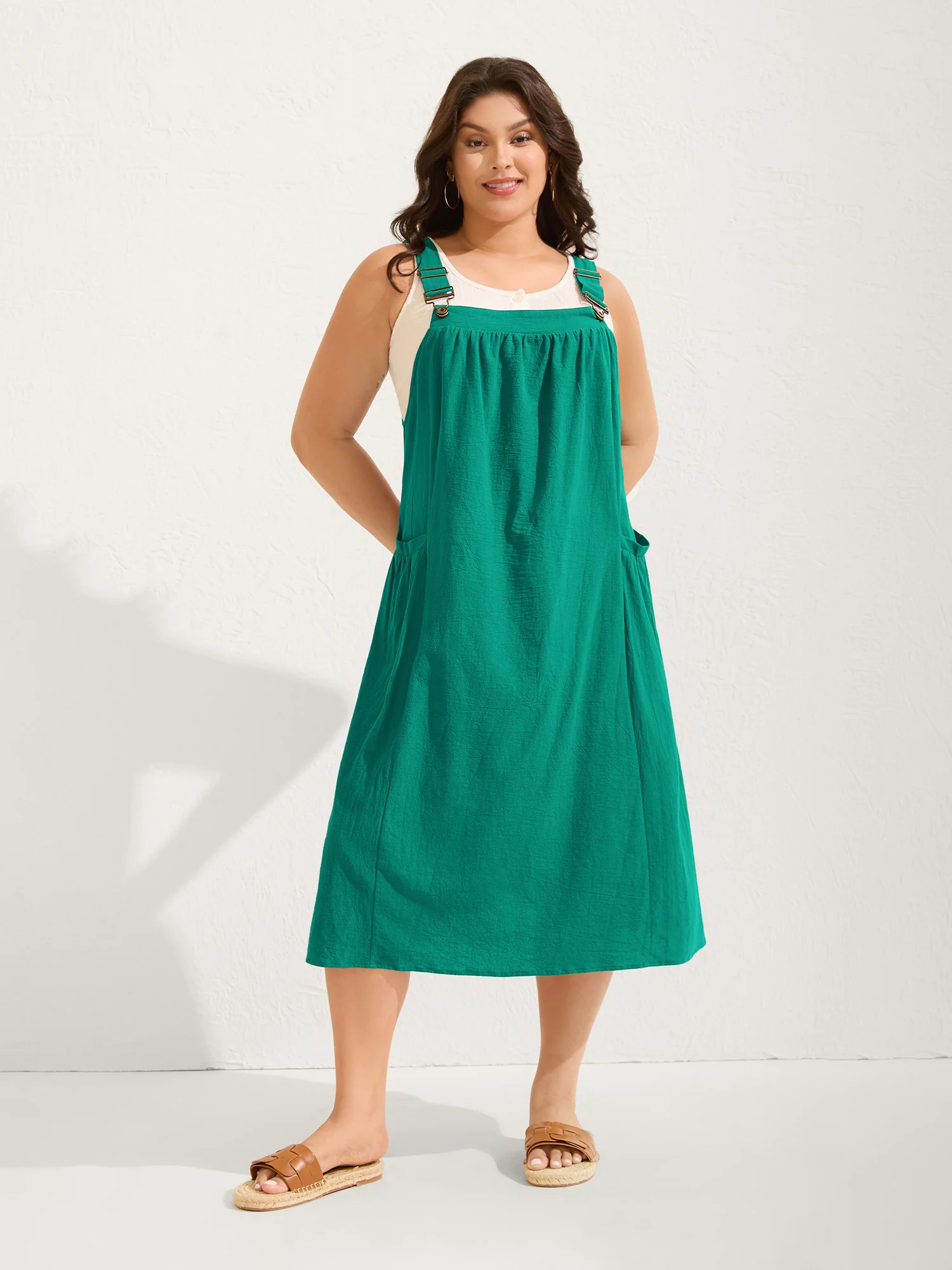 Pure Cotton Pleated Pockets Midi Dress - Image 45
