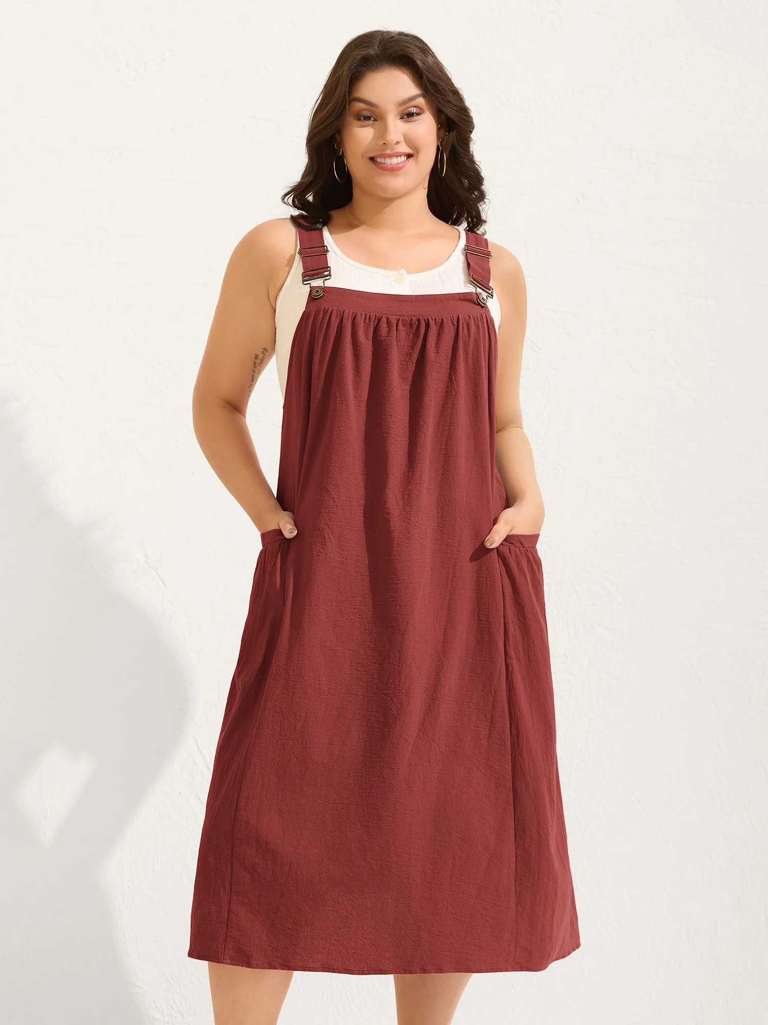Pure Cotton Pleated Pockets Midi Dress - Image 48