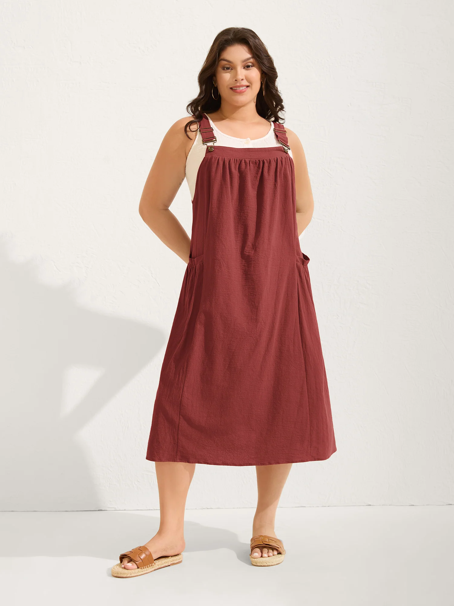 Pure Cotton Pleated Pockets Midi Dress - Image 49