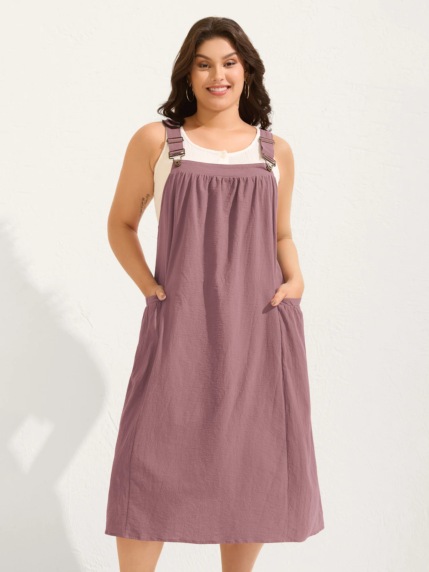 Pure Cotton Pleated Pockets Midi Dress - Image 5