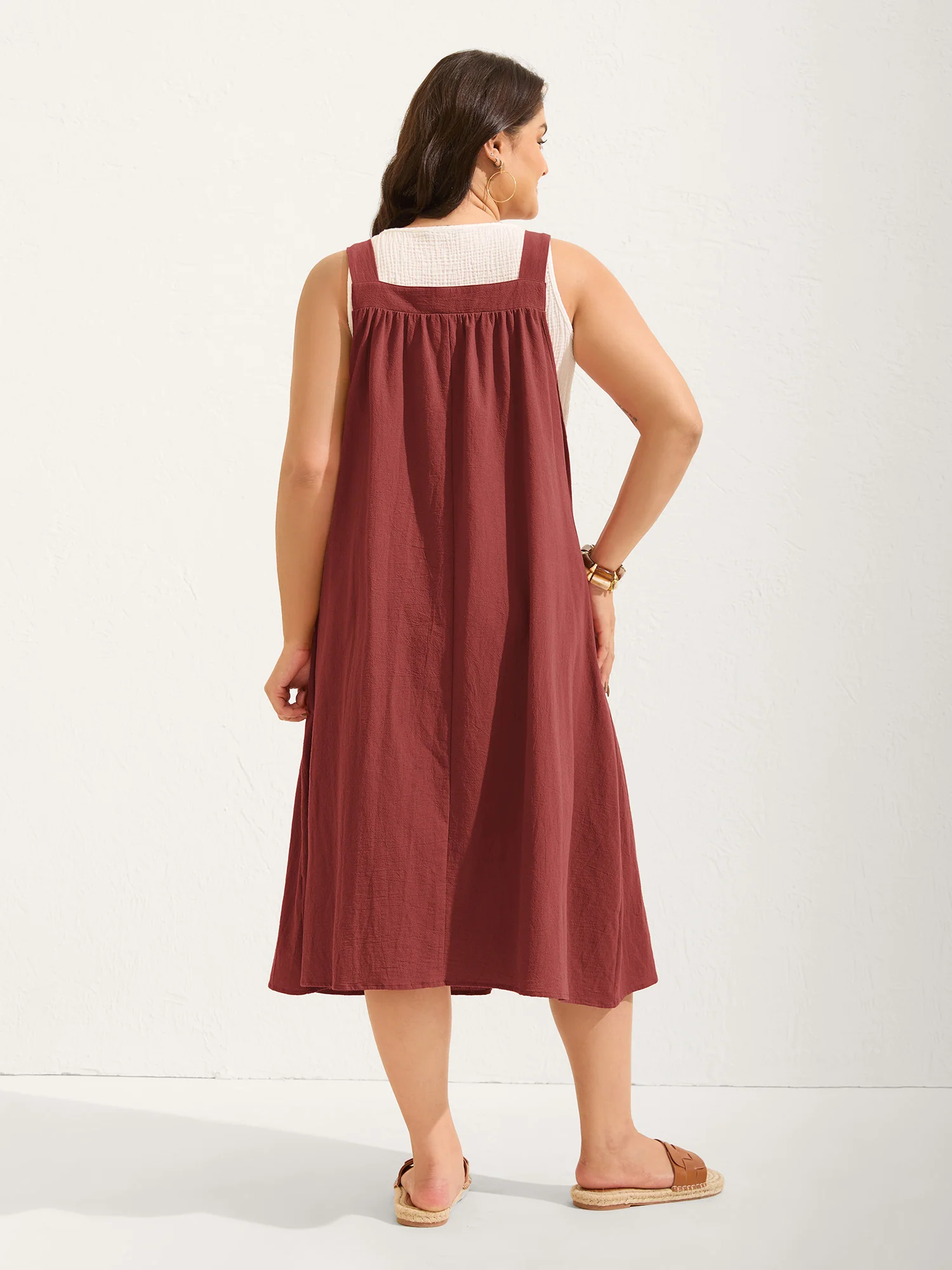 Pure Cotton Pleated Pockets Midi Dress - Image 50