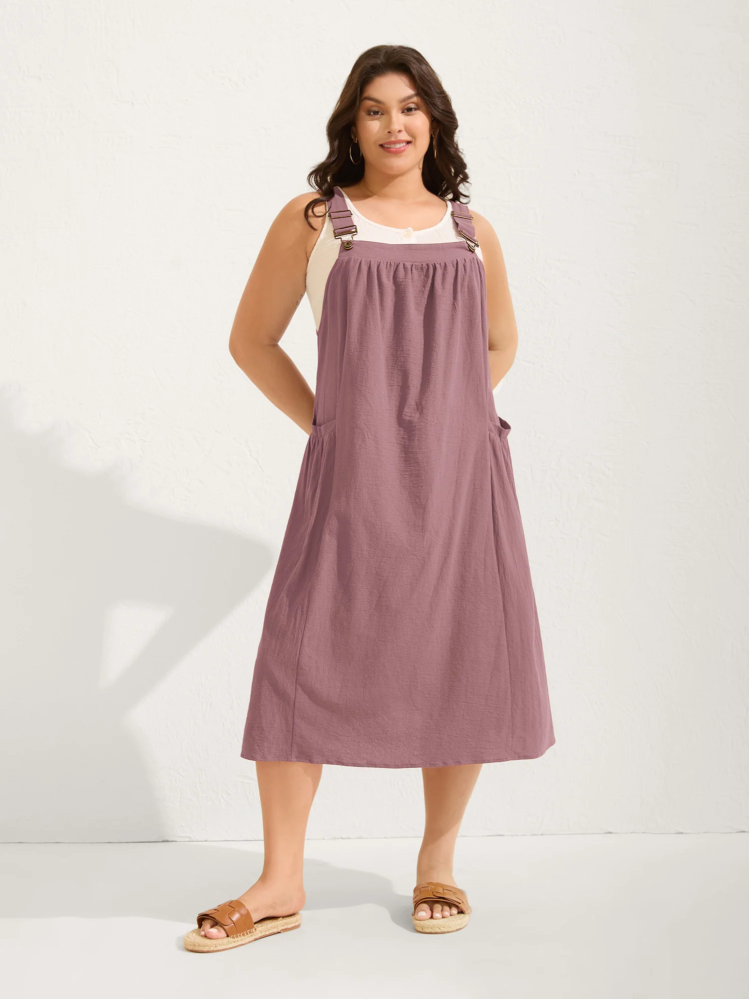 Pure Cotton Pleated Pockets Midi Dress - Image 6