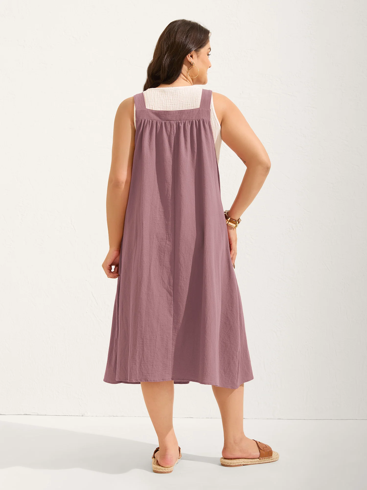 Pure Cotton Pleated Pockets Midi Dress - Image 7