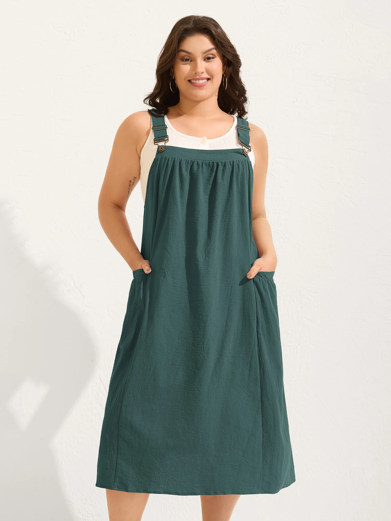 Pure Cotton Pleated Pockets Midi Dress - Image 9