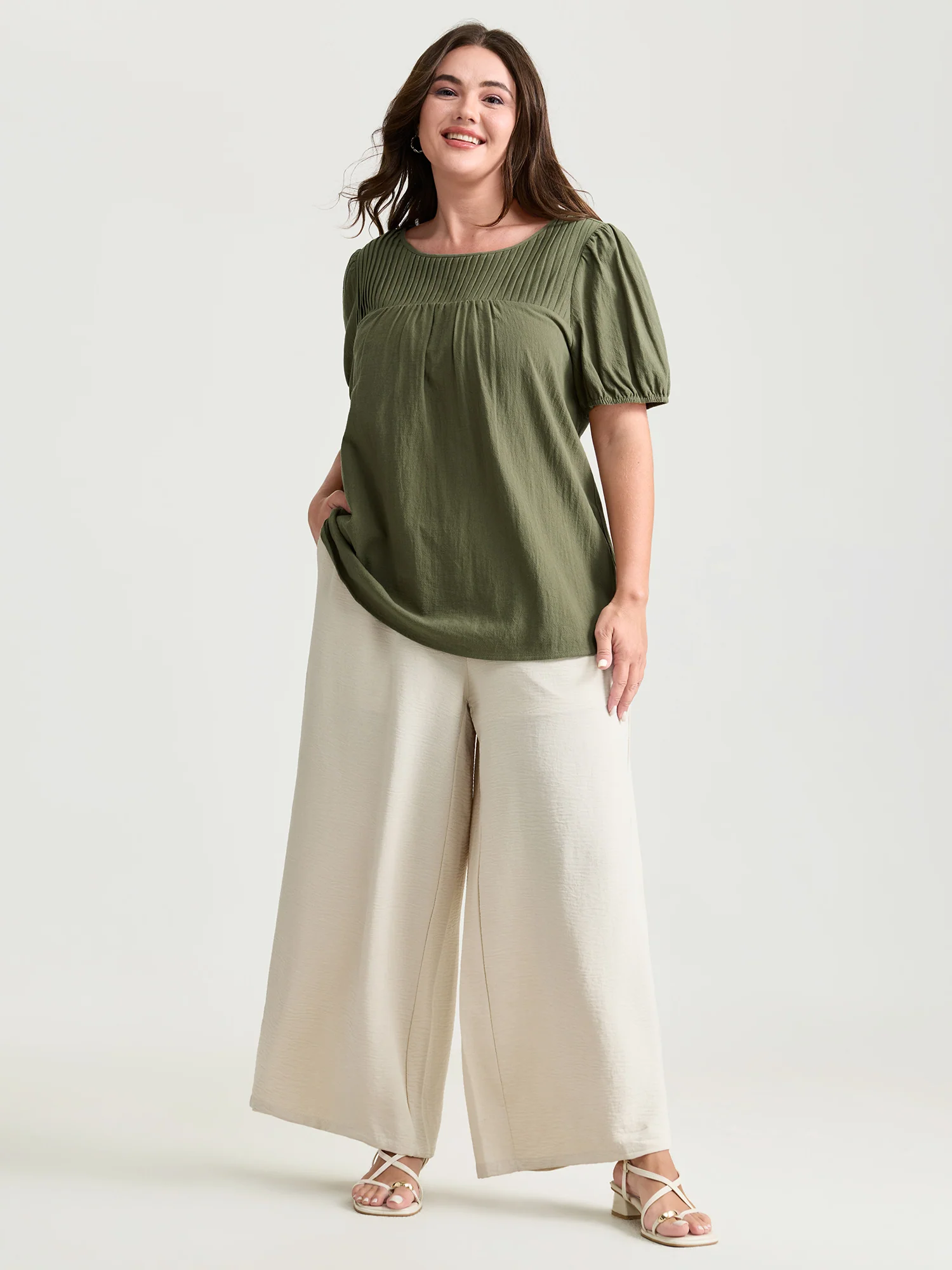 Pure Cotton Pleated Puffy Sleeve Blouse - Image 2