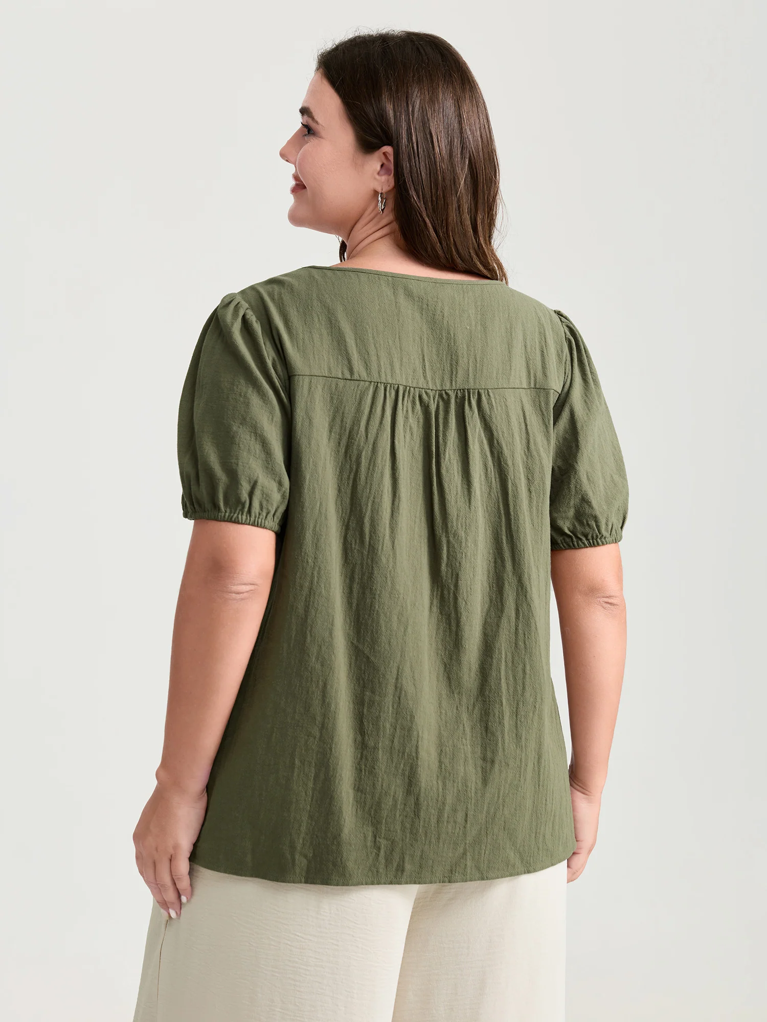 Pure Cotton Pleated Puffy Sleeve Blouse - Image 4