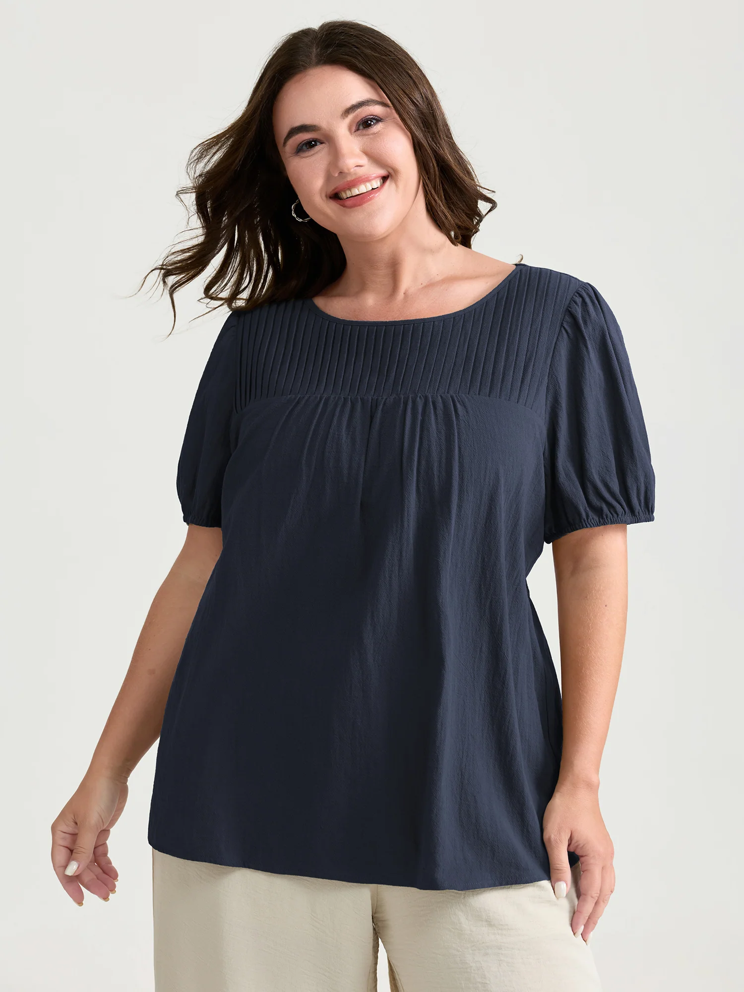 Pure Cotton Pleated Puffy Sleeve Blouse - Image 8