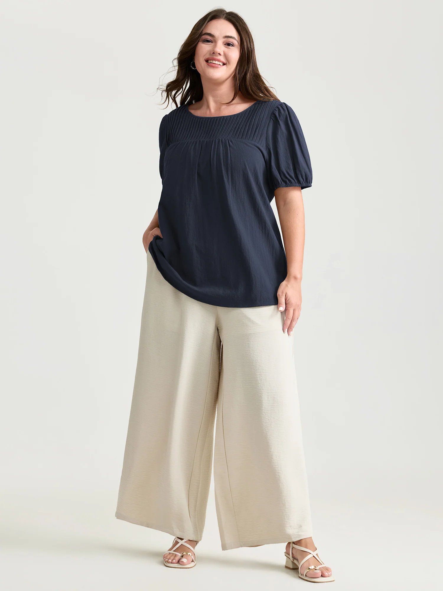 Pure Cotton Pleated Puffy Sleeve Blouse - Image 9