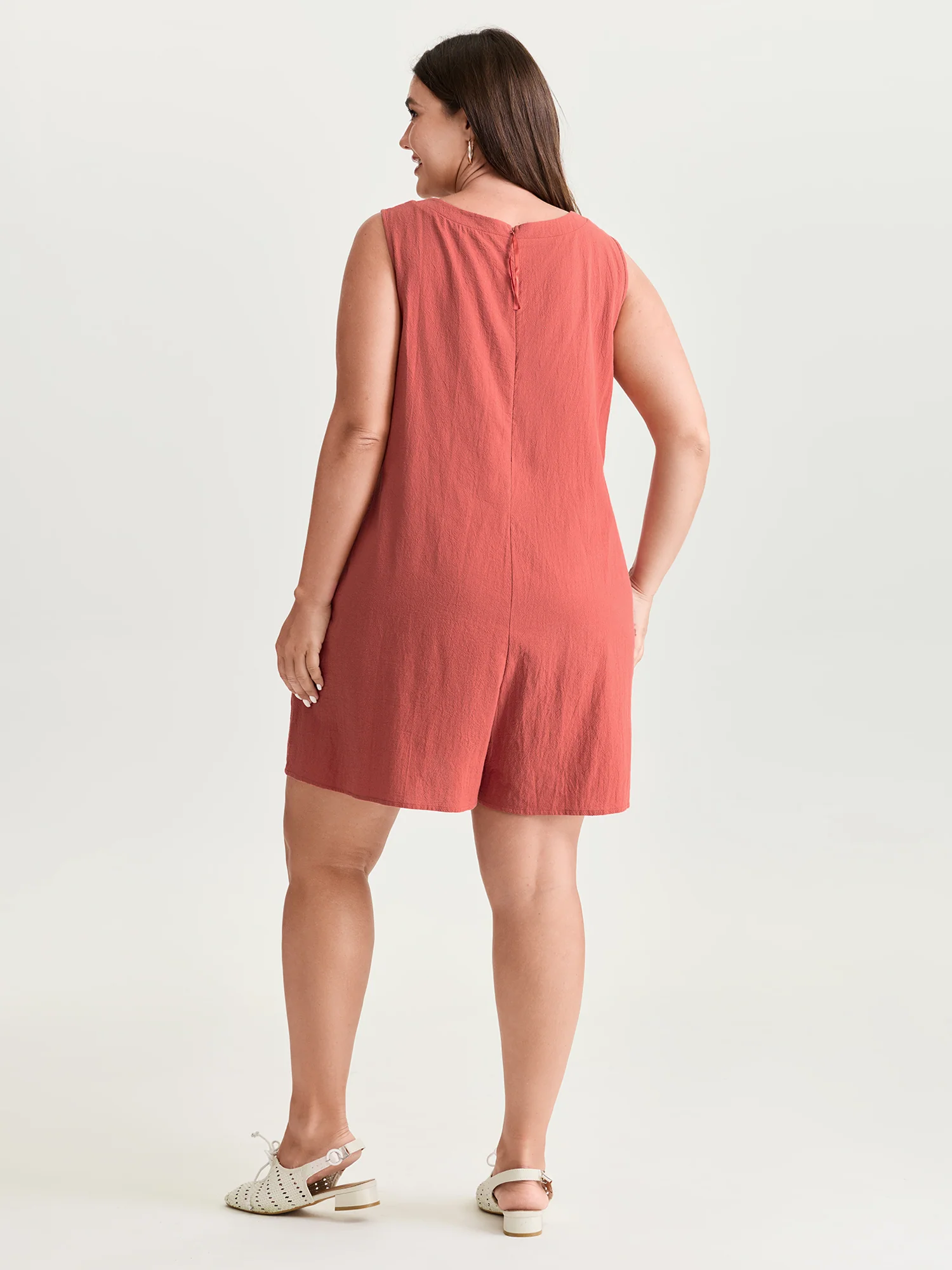 Pure Cotton Pleated Side V-Neck Romper - Image 4