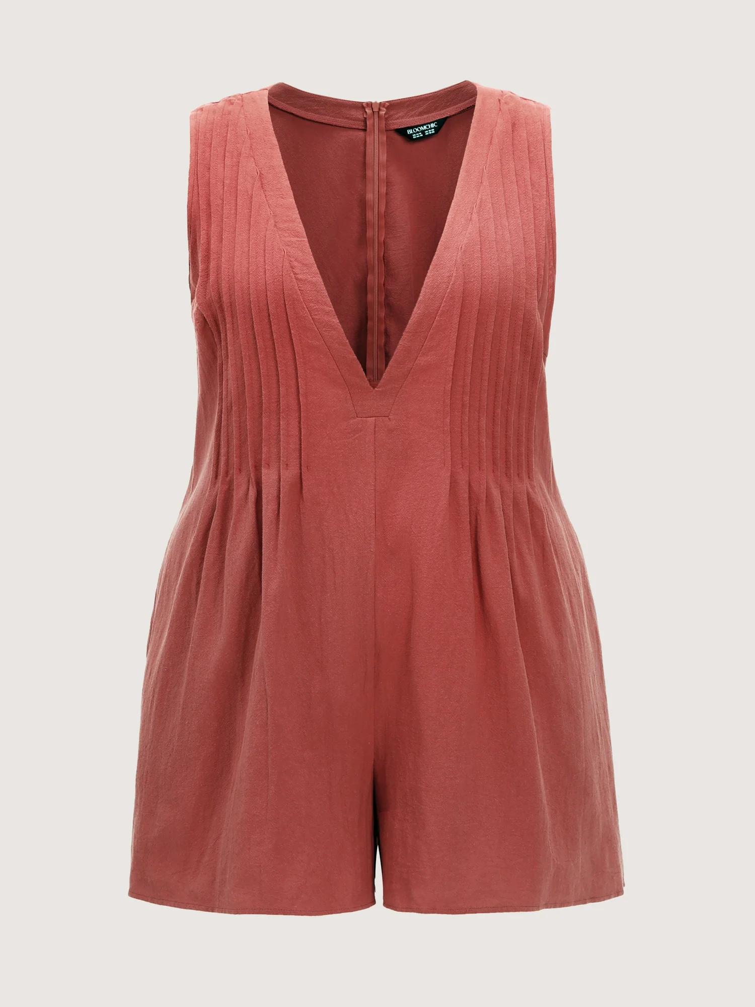 Pure Cotton Pleated Side V-Neck Romper - Image 7