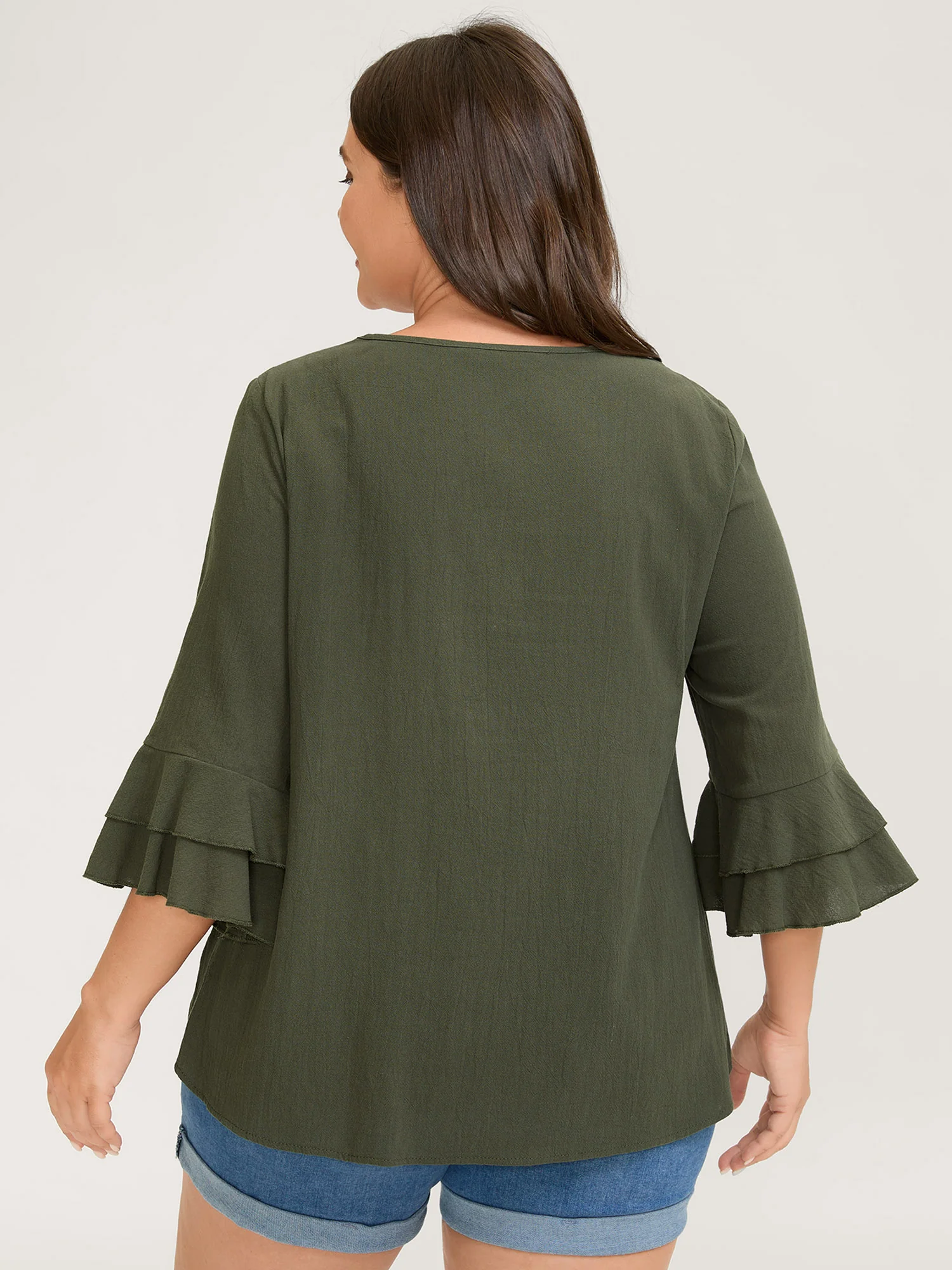 Pure Cotton Pleated V-Neck Blouse - Image 4