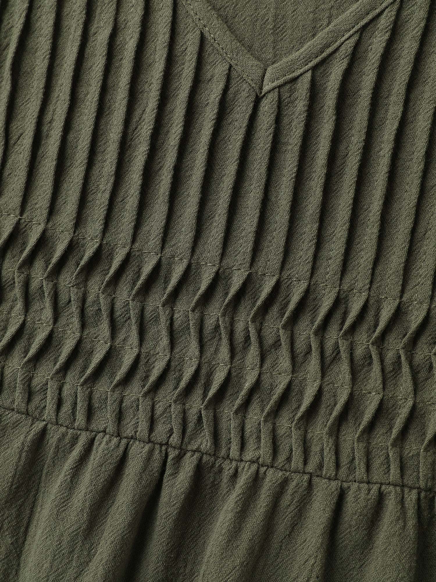 Pure Cotton Pleated V-Neck Blouse - Image 5