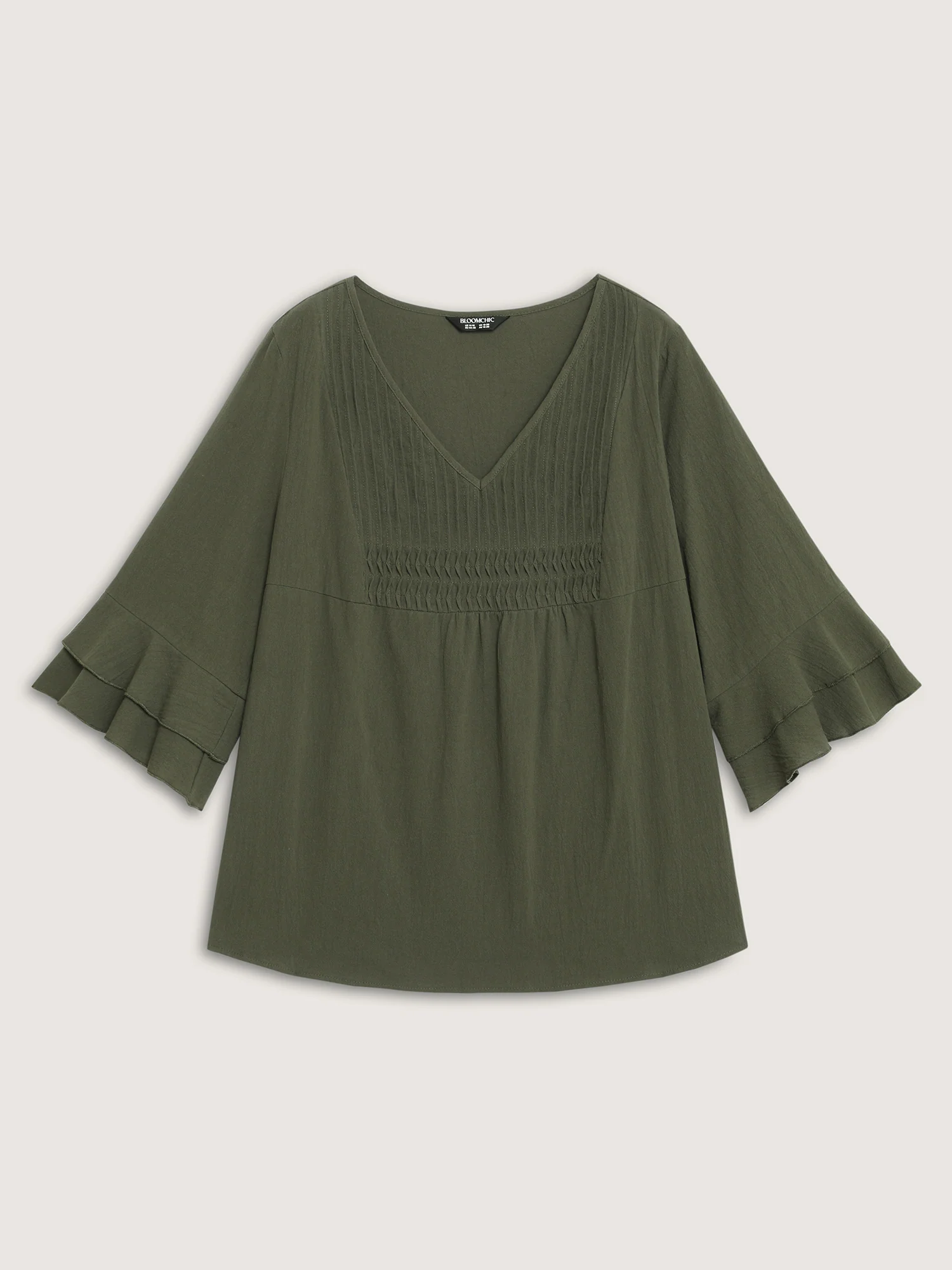 Pure Cotton Pleated V-Neck Blouse - Image 7