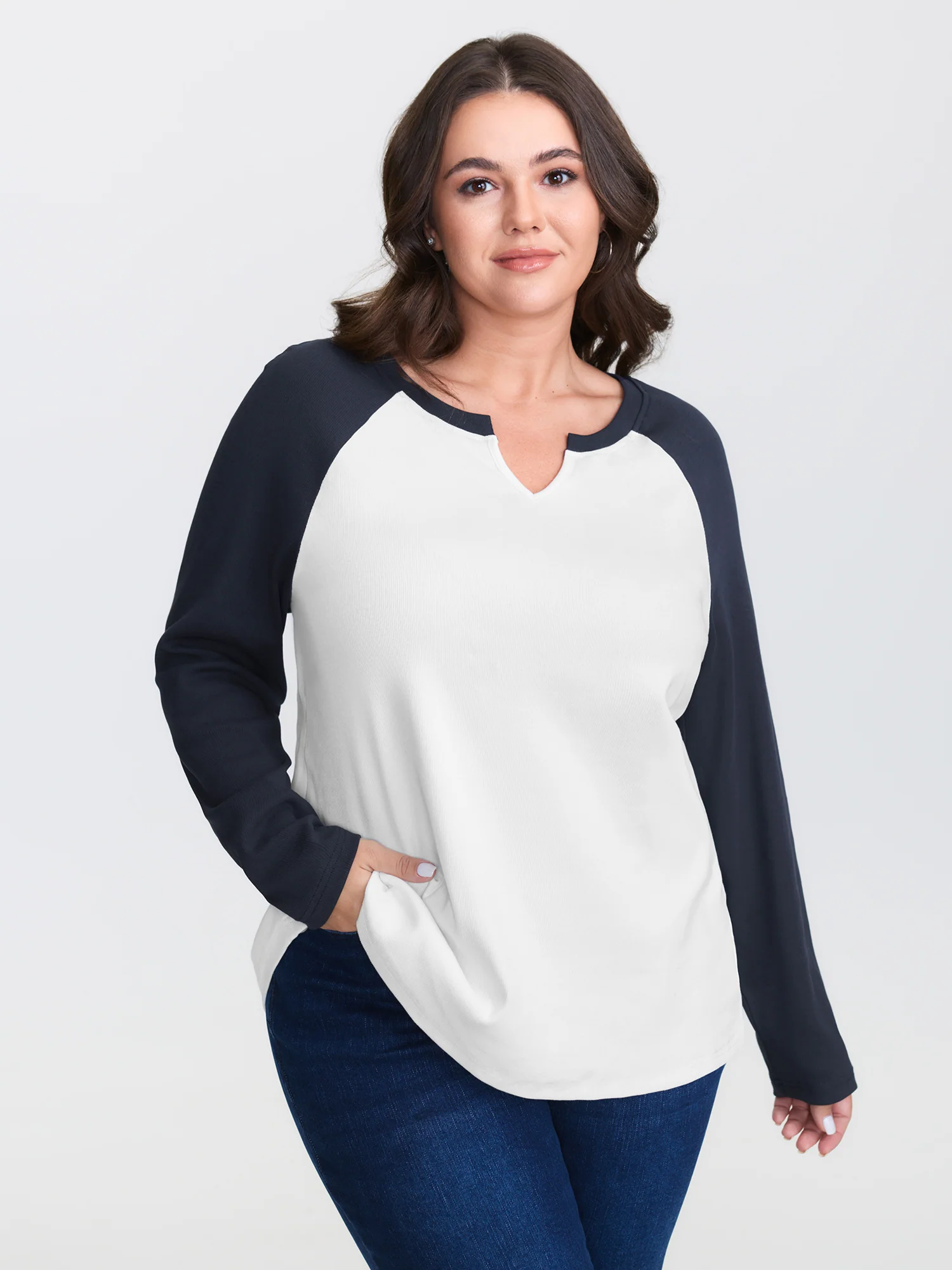 Pure Cotton Ribbed Color Contrast T-Shirt - Image 2